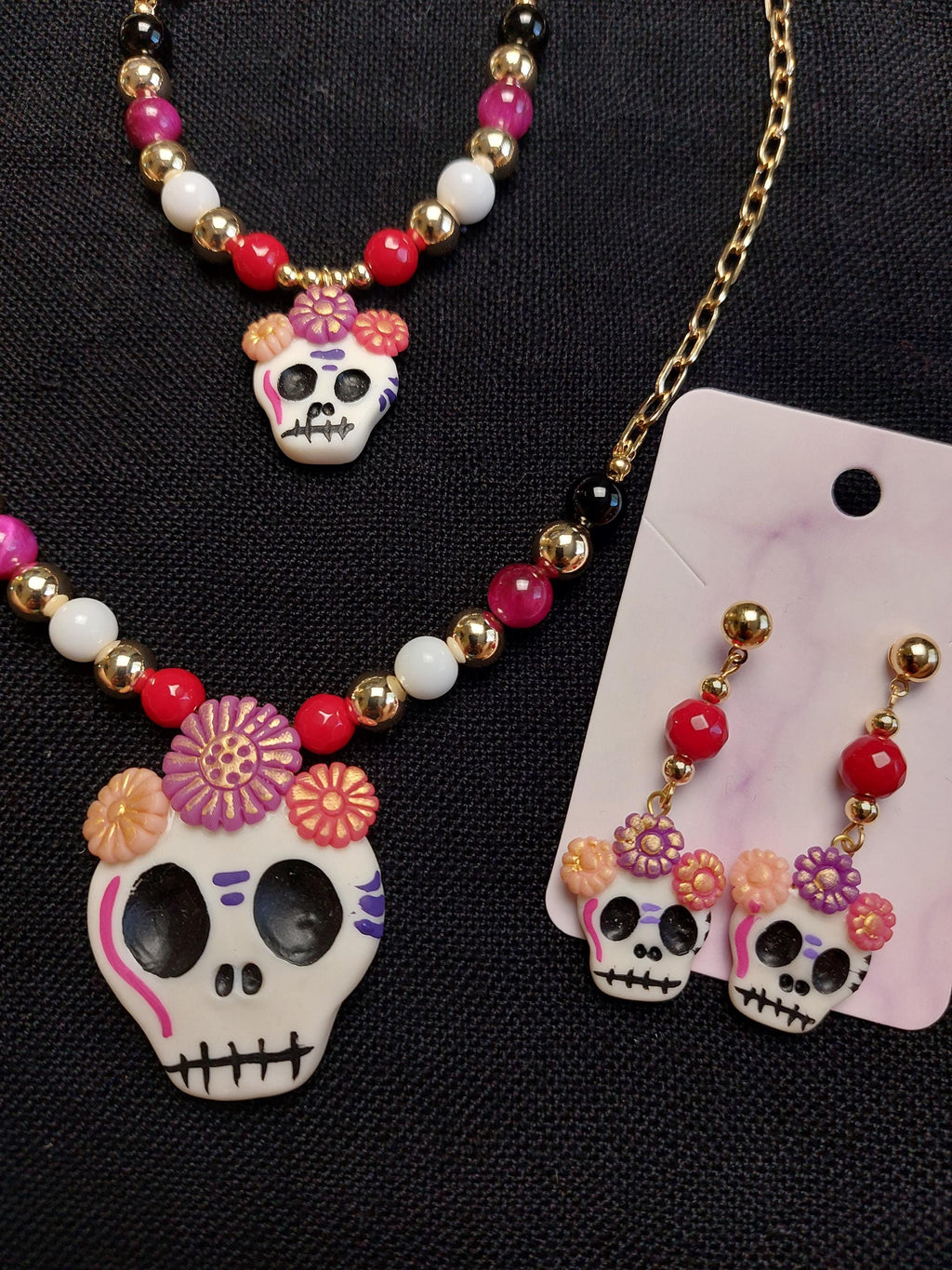 Handmade Cold Porcelain Earrings, Mexican Día de Muertos, Day of the Dead, Sugar skull.