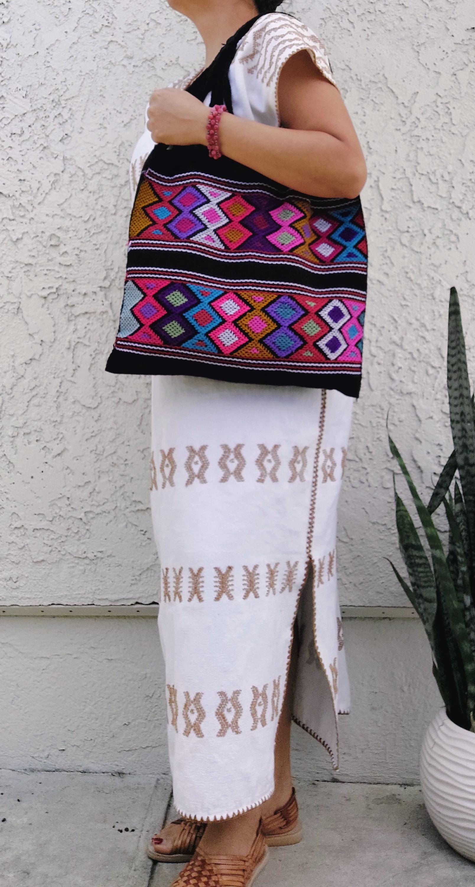 Backstrap loom cotton bag, Chiapas bags.
