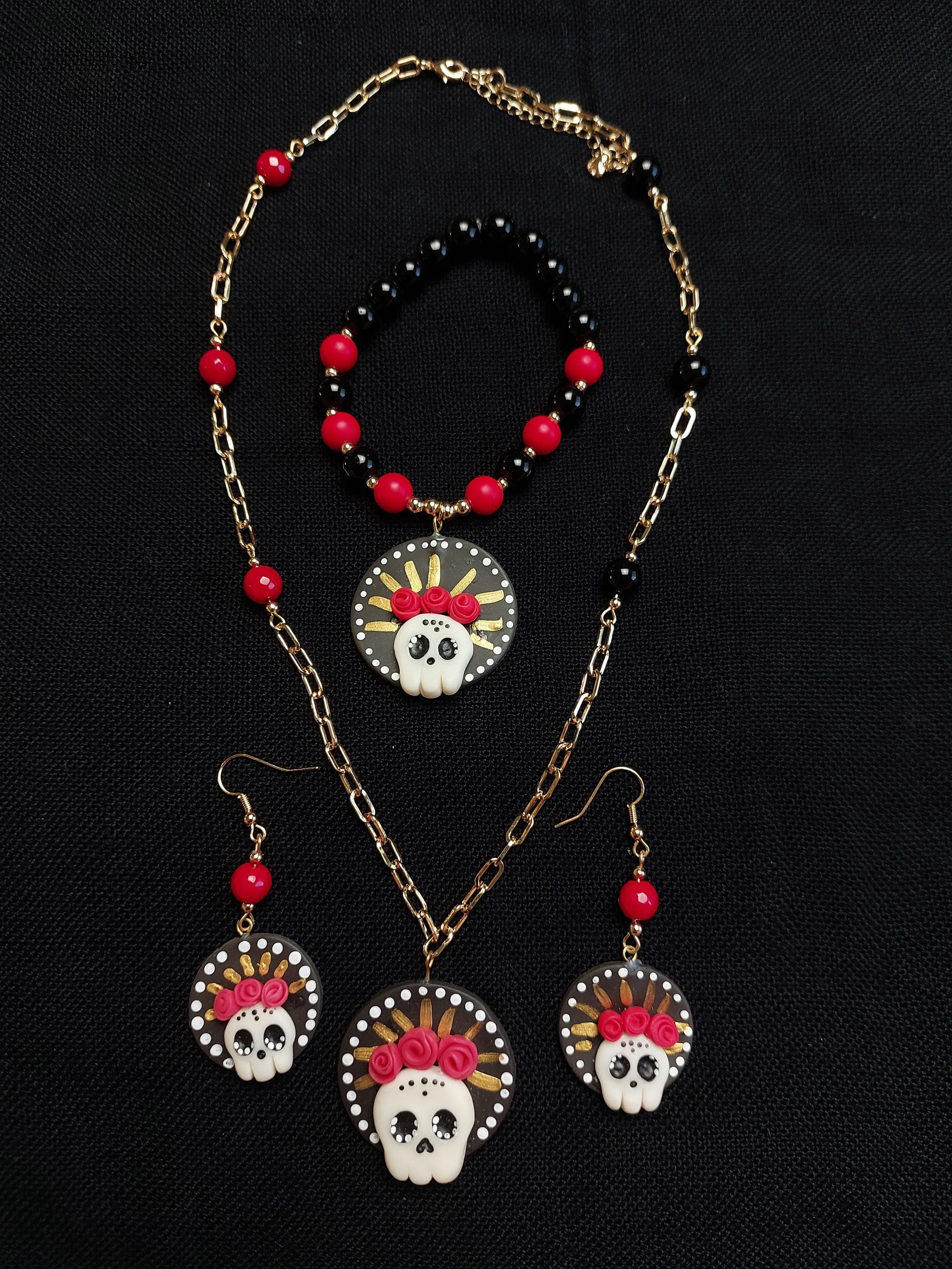 Handmade Cold Porcelain Earrings, Mexican Día de Muertos, Day of the Dead, Sugar skull.