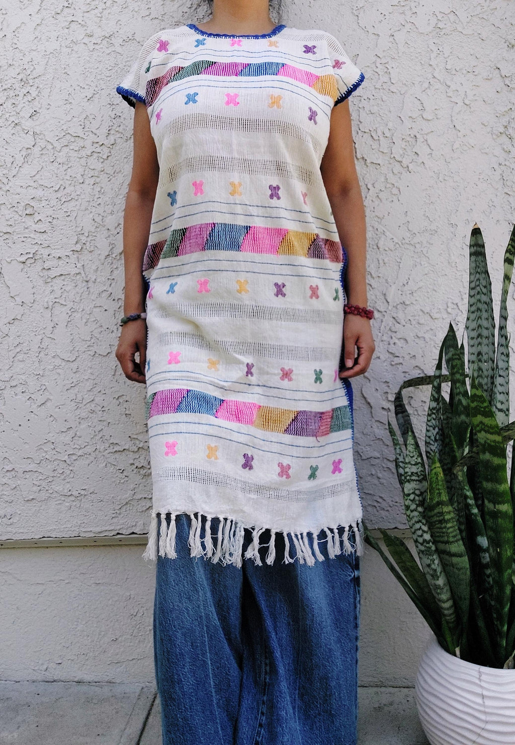 Backstrap loom Huipil, Amuzgo Huipil, Mexican Embroidery dress, Oaxacan dress  Handcrafted dress, Summer-spring, Multi color, Cotton S/M