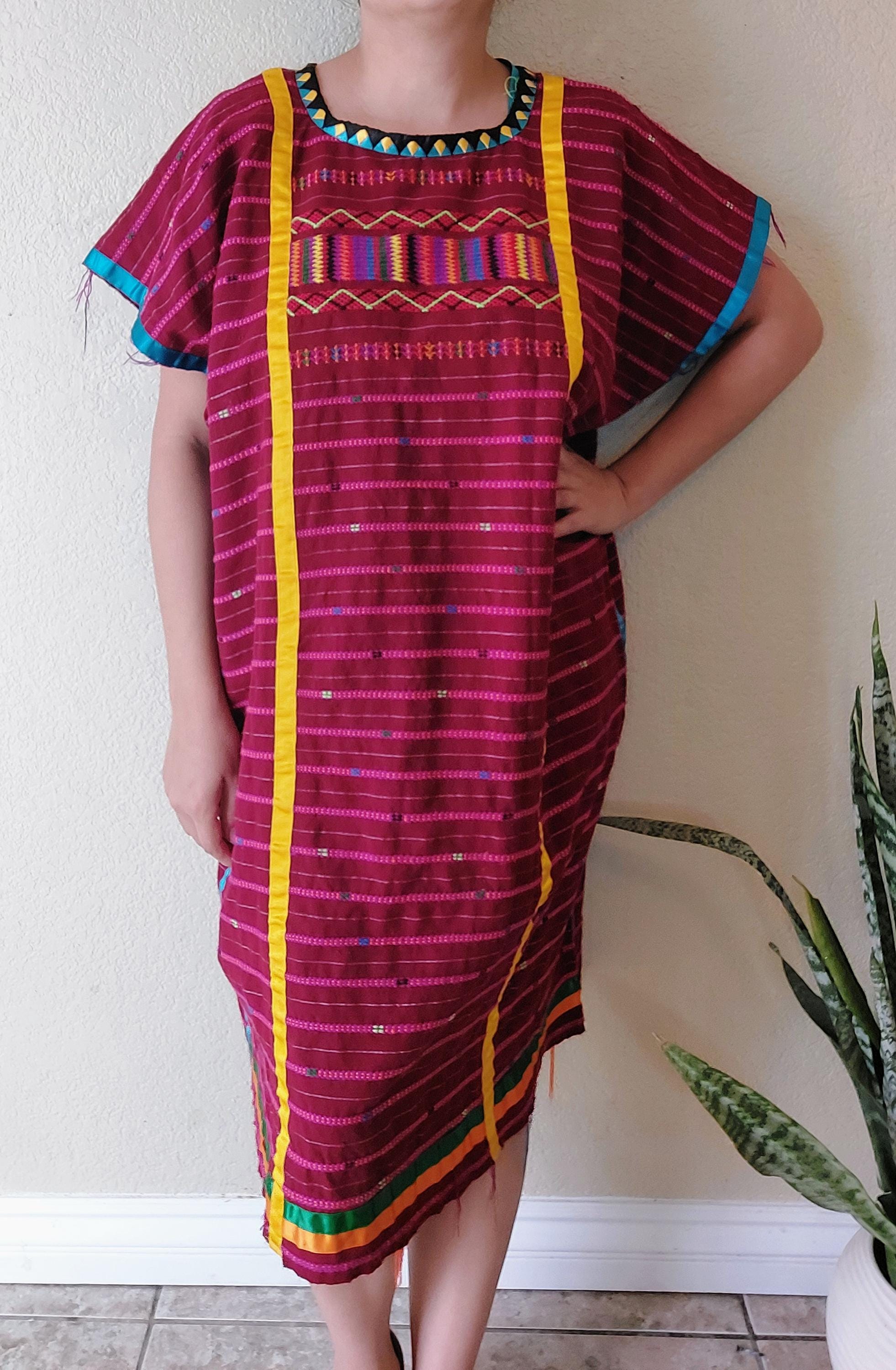 Triqui Handicrafted dress, Oaxacan Handmade Huipil, Embroidery Mexican dress,     O/S
