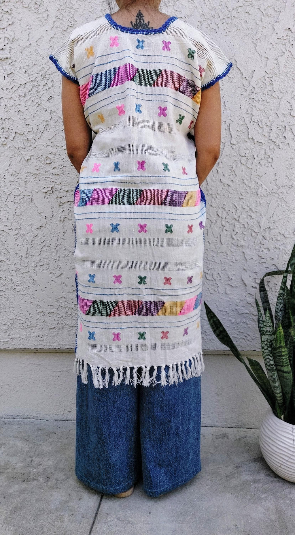 Backstrap loom Huipil, Amuzgo Huipil, Mexican Embroidery dress, Oaxacan dress  Handcrafted dress, Summer-spring, Multi color, Cotton S/M