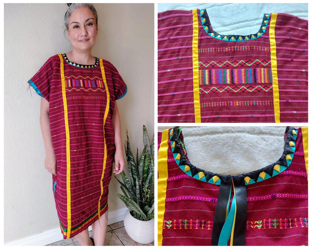 Triqui Handicrafted dress, Oaxacan Handmade Huipil, Embroidery Mexican dress,     O/S