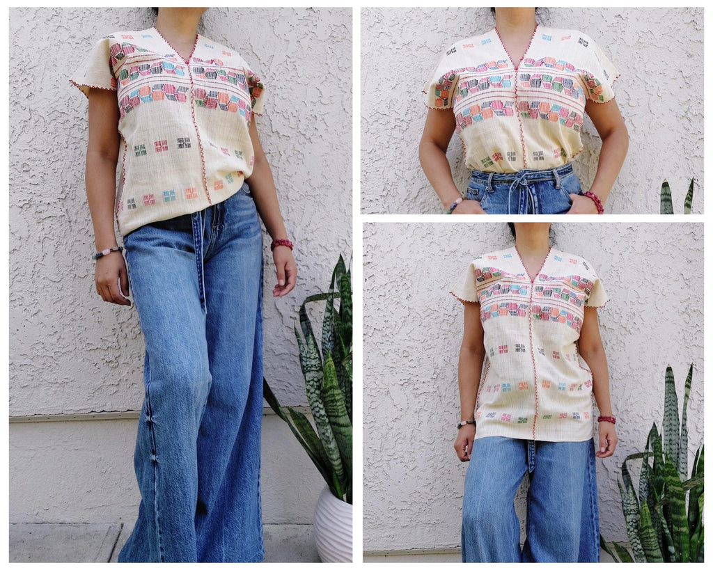 Backstrap loom Huipil, Short  Amuzgo Huipil, Mexican Embroidery top, Oaxacan top,  Handcrafted top, Handmade Artisian top.    S/M