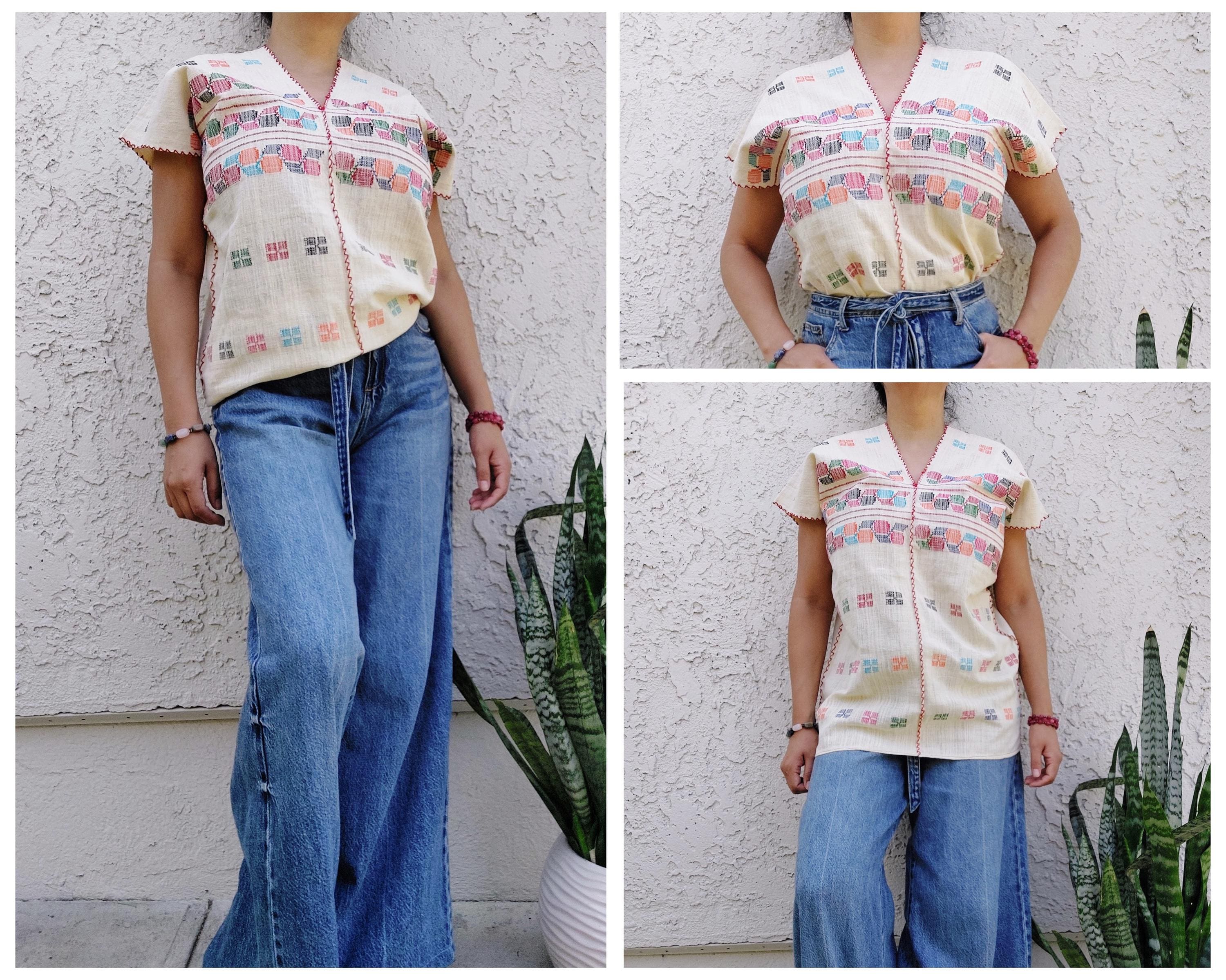Backstrap loom Huipil, Short  Amuzgo Huipil, Mexican Embroidery top, Oaxacan top,  Handcrafted top, Handmade Artisian top.    S/M