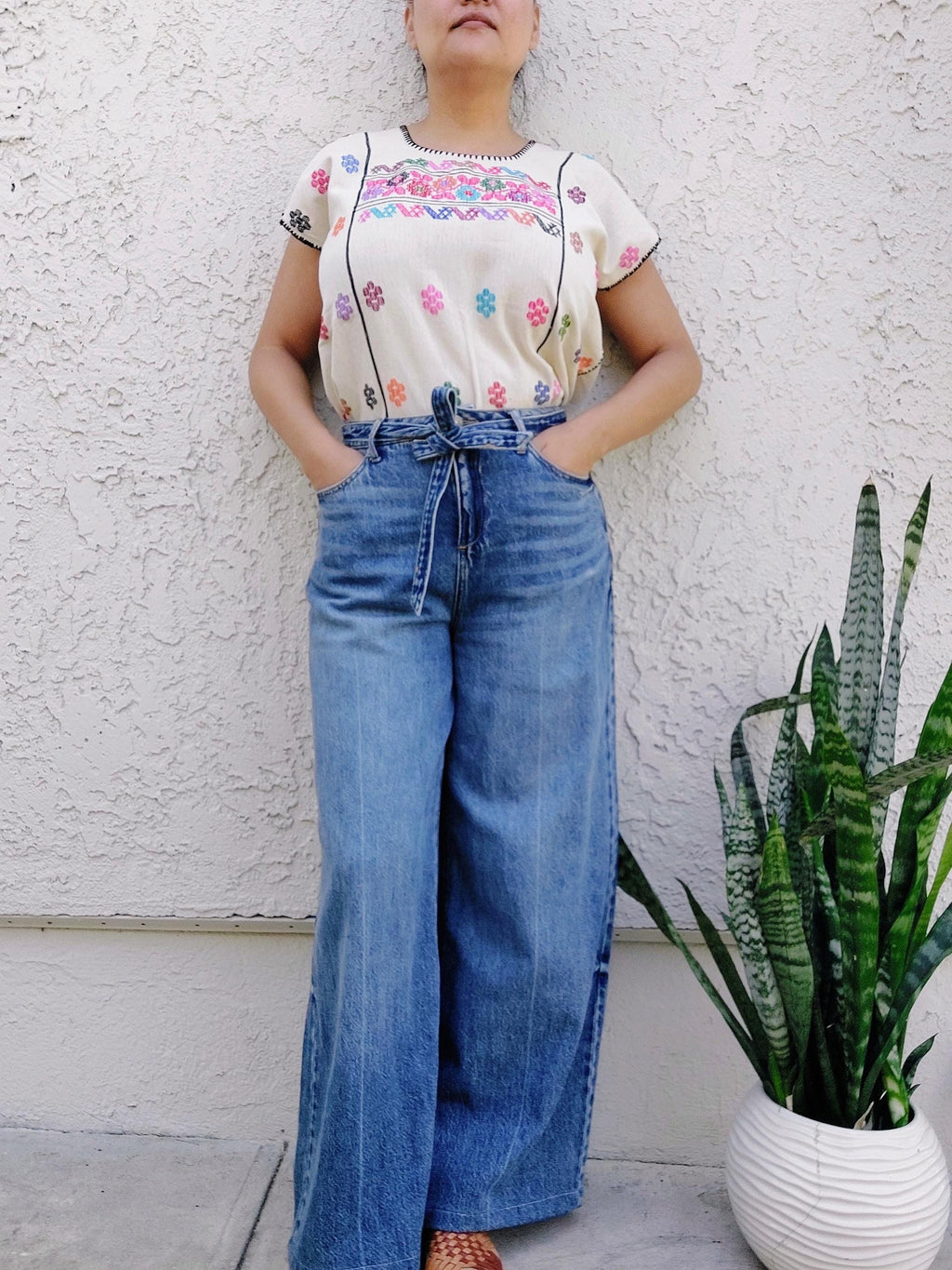 Backstrap loom Huipil, short Amuzgo Huipil, Embroidery Mexican top,  Artisian Oaxacan top, Handmade Artisian top, Handcrafted top.   S/M
