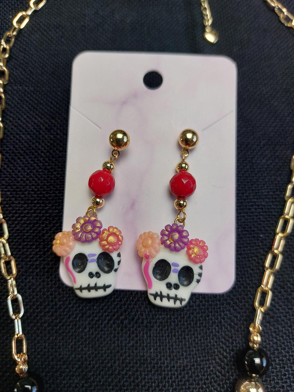 Handmade Cold Porcelain Earrings, Mexican Día de Muertos, Day of the Dead, Sugar skull.