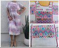 Backstrap loom Huipil, Embroidery Long Mexican dress, Amuzgos, Guerrero.  O/S
