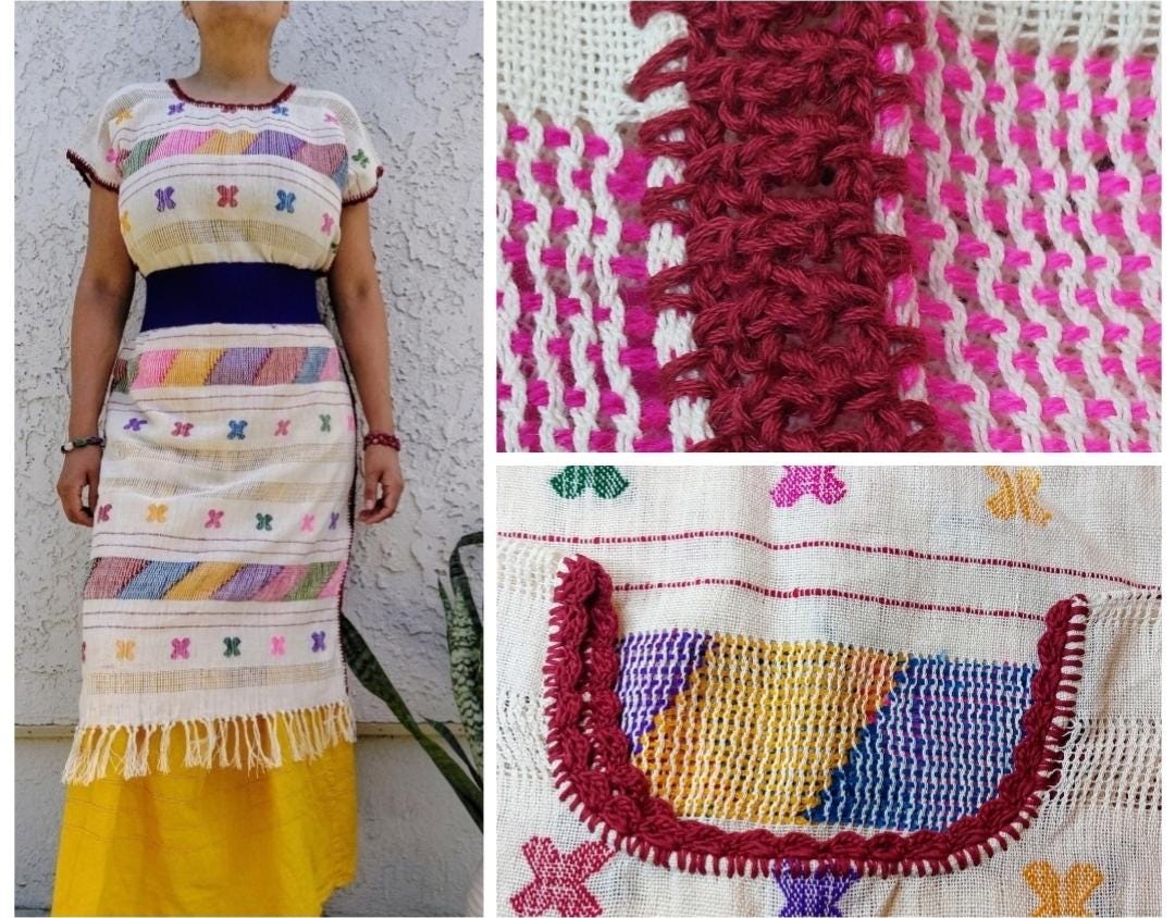 Backstrap loom Huipil, Amuzgo Huipil, Mexican Embroidery dress, Oaxacan Dress, Handcrafted - Handmade Artisian dress, Spring-Summer   S/M.