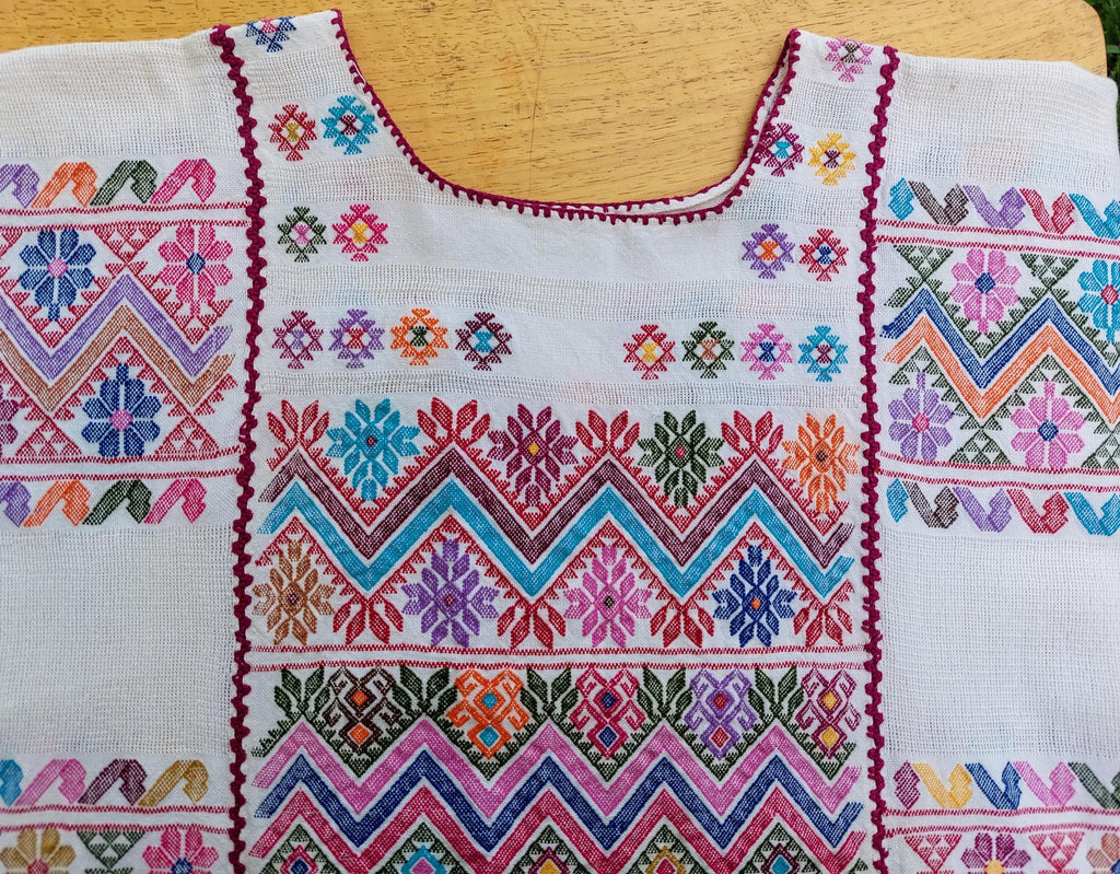 Backstrap loom Huipil, Embroidery Long Mexican dress, Amuzgos, Guerrero.  O/S