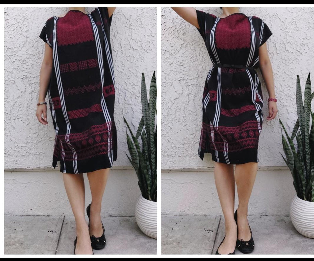 Backstrap loom Tzeltal Huipil, Handcrafted dress, Embroidery Mexican Cotton dress, Chiapas. O/S