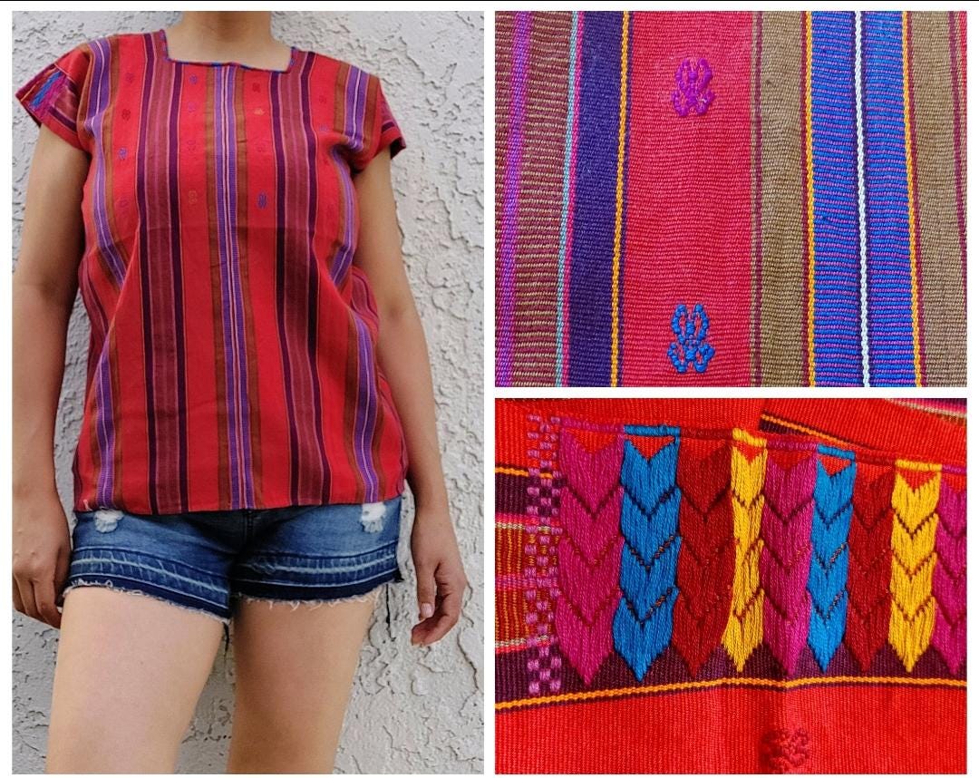 Backstrap loom Short Huipil,  Pantelhó Chiapas top, Handmade top, Mexican blouse Artisian, Ethnic  S/M.