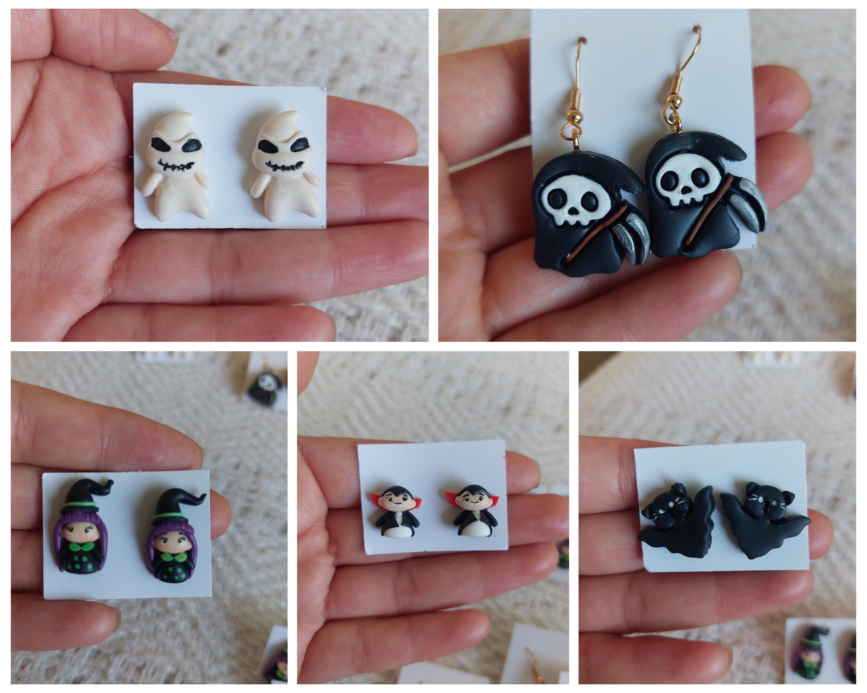Handmade Cold Porcelain Earrings,  Halloween, Day of the Dead,