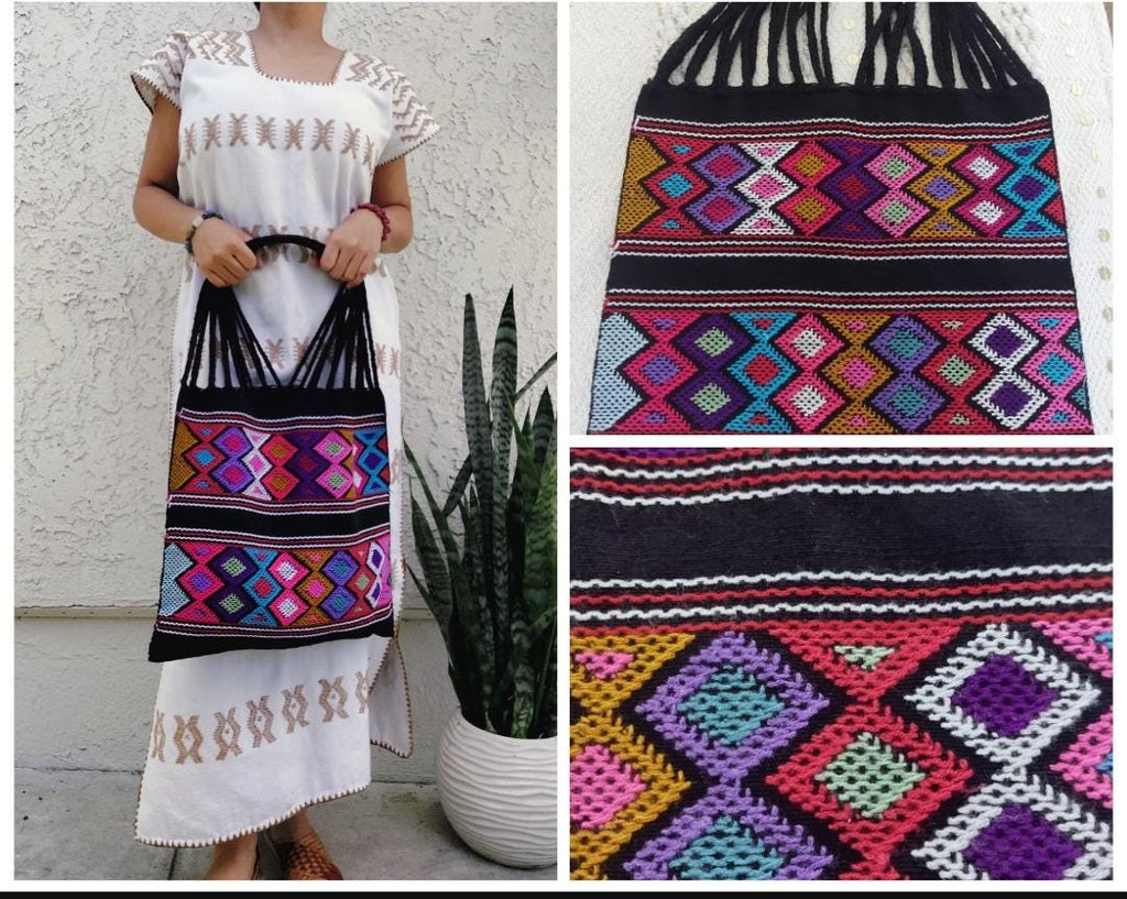 Backstrap loom cotton bag, Chiapas bags.