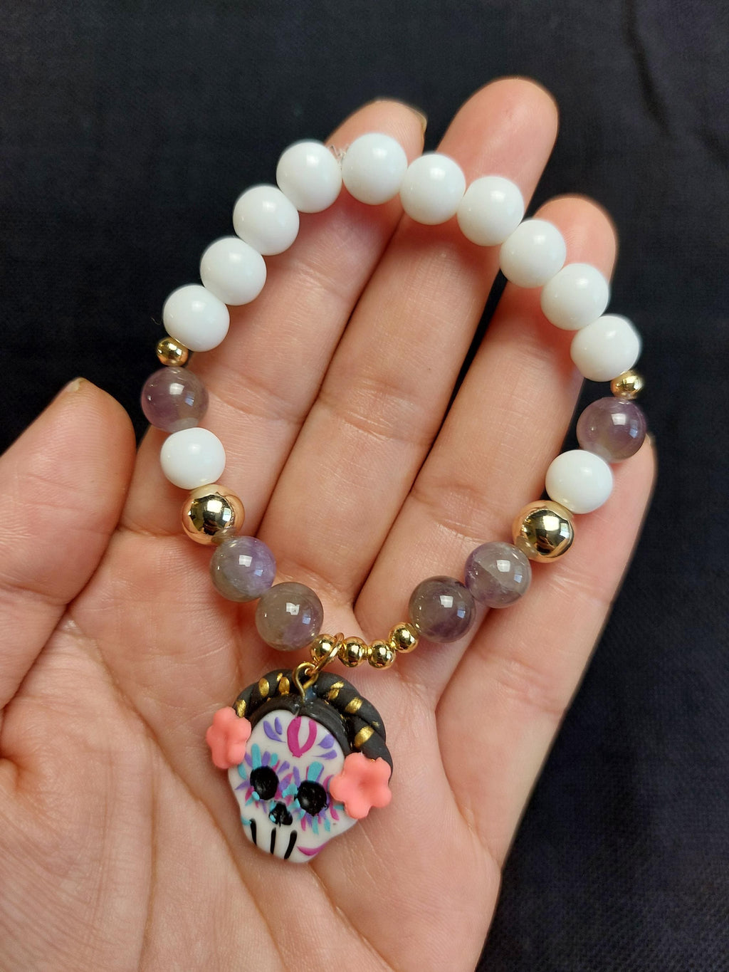 Handmade Cold Porcelain Earrings, Mexican Día de Muertos, Day of the Dead, Sugar skull.