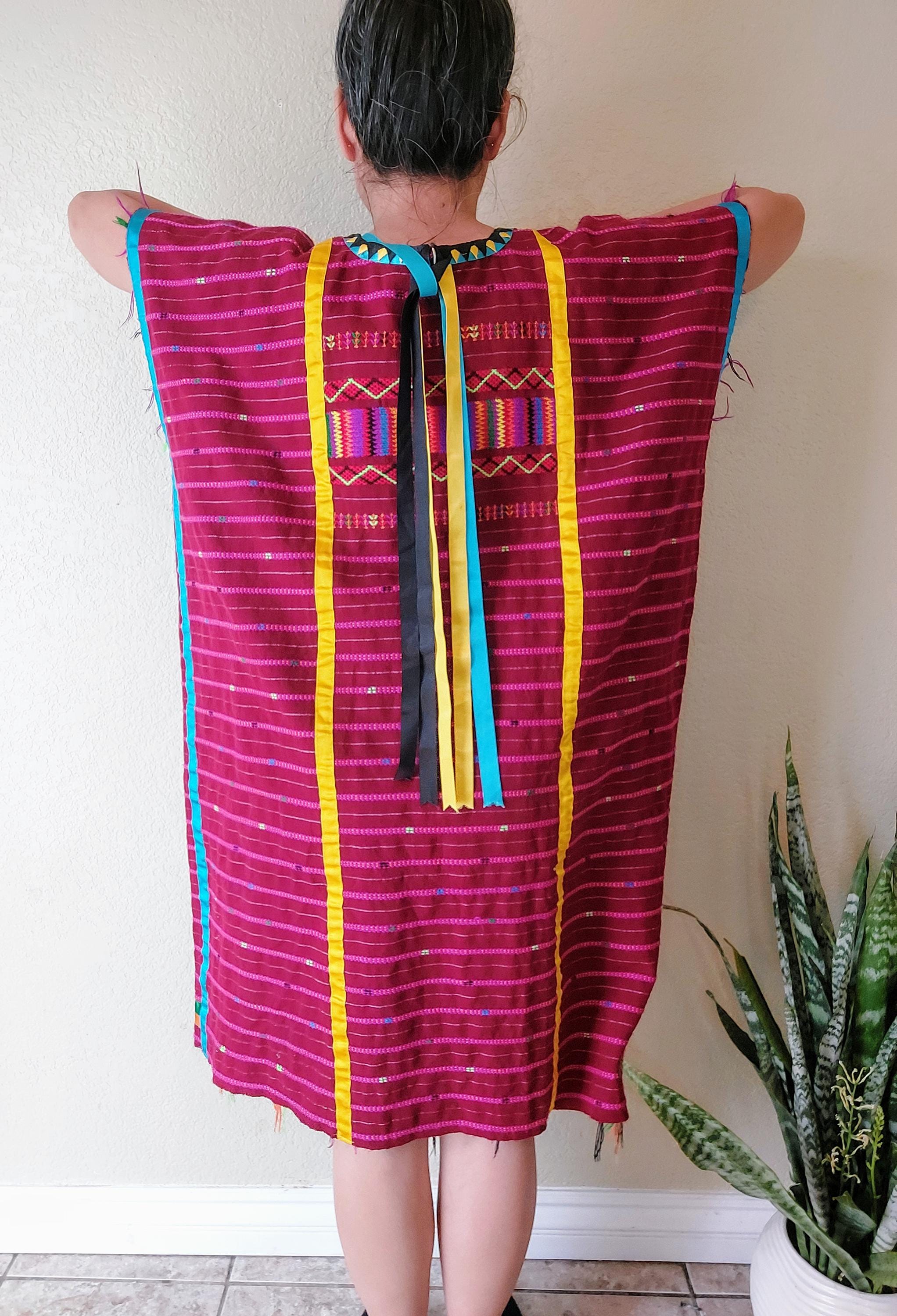 Triqui Handicrafted dress, Oaxacan Handmade Huipil, Embroidery Mexican dress,     O/S