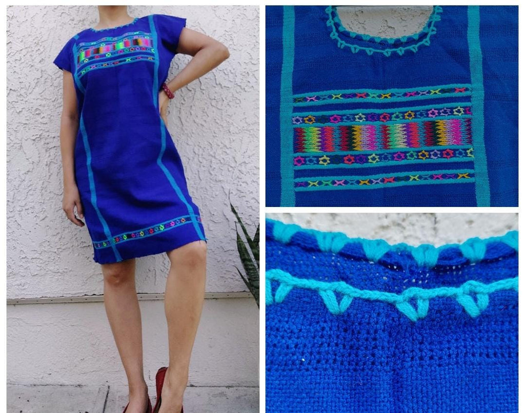 Backstrap loom Triqui dress,  Oaxacan Handmade Huipil, Embroidery Mexican dress,    S /M