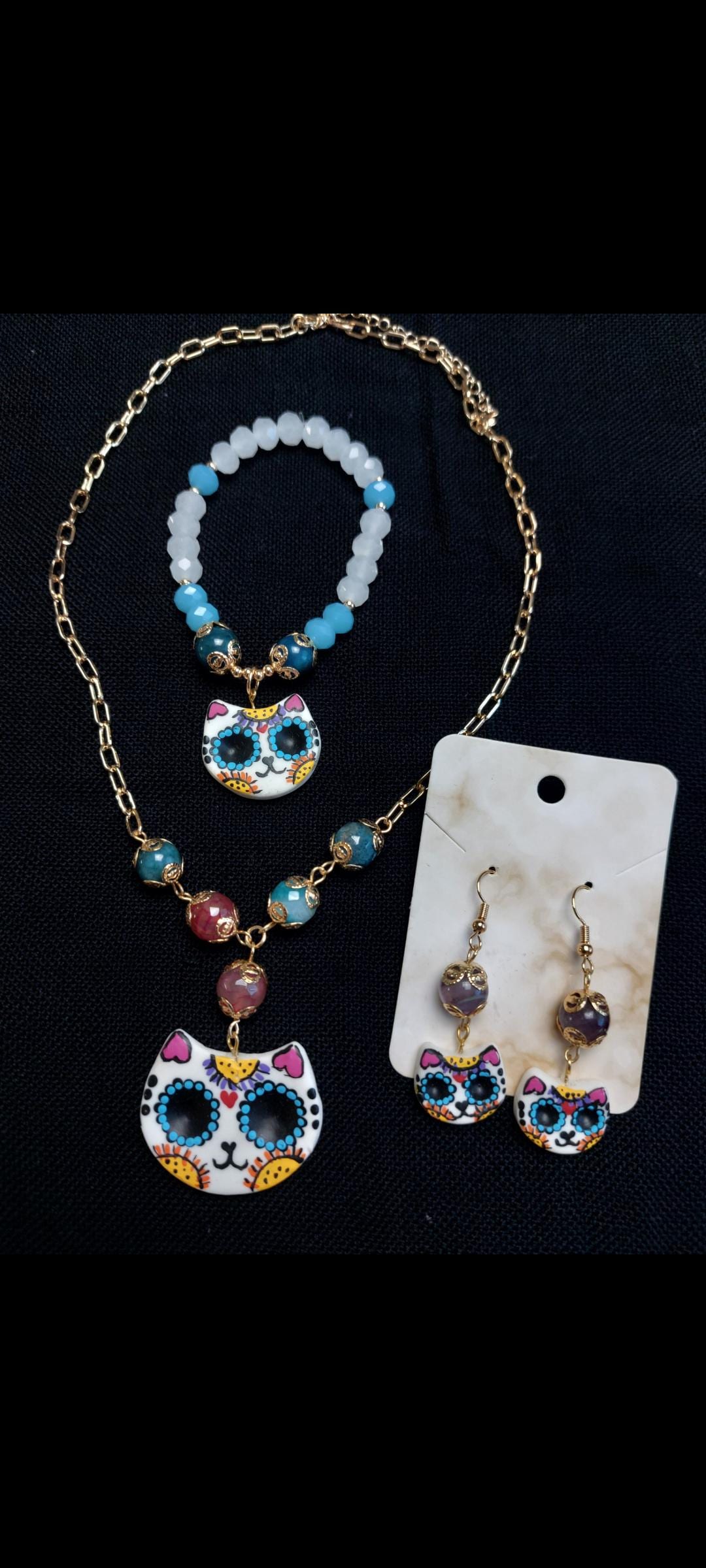 Handmade Cold Porcelain Earrings, Mexican Día de Muertos, Day of the Dead, Sugar skull.