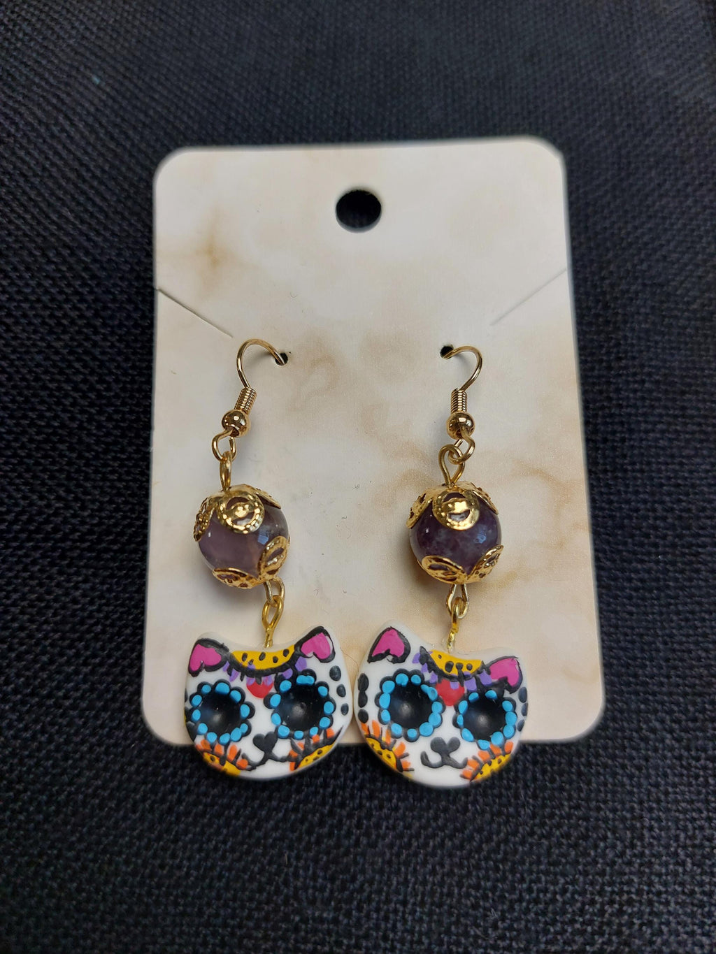Handmade Cold Porcelain Earrings, Mexican Día de Muertos, Day of the Dead, Sugar skull.