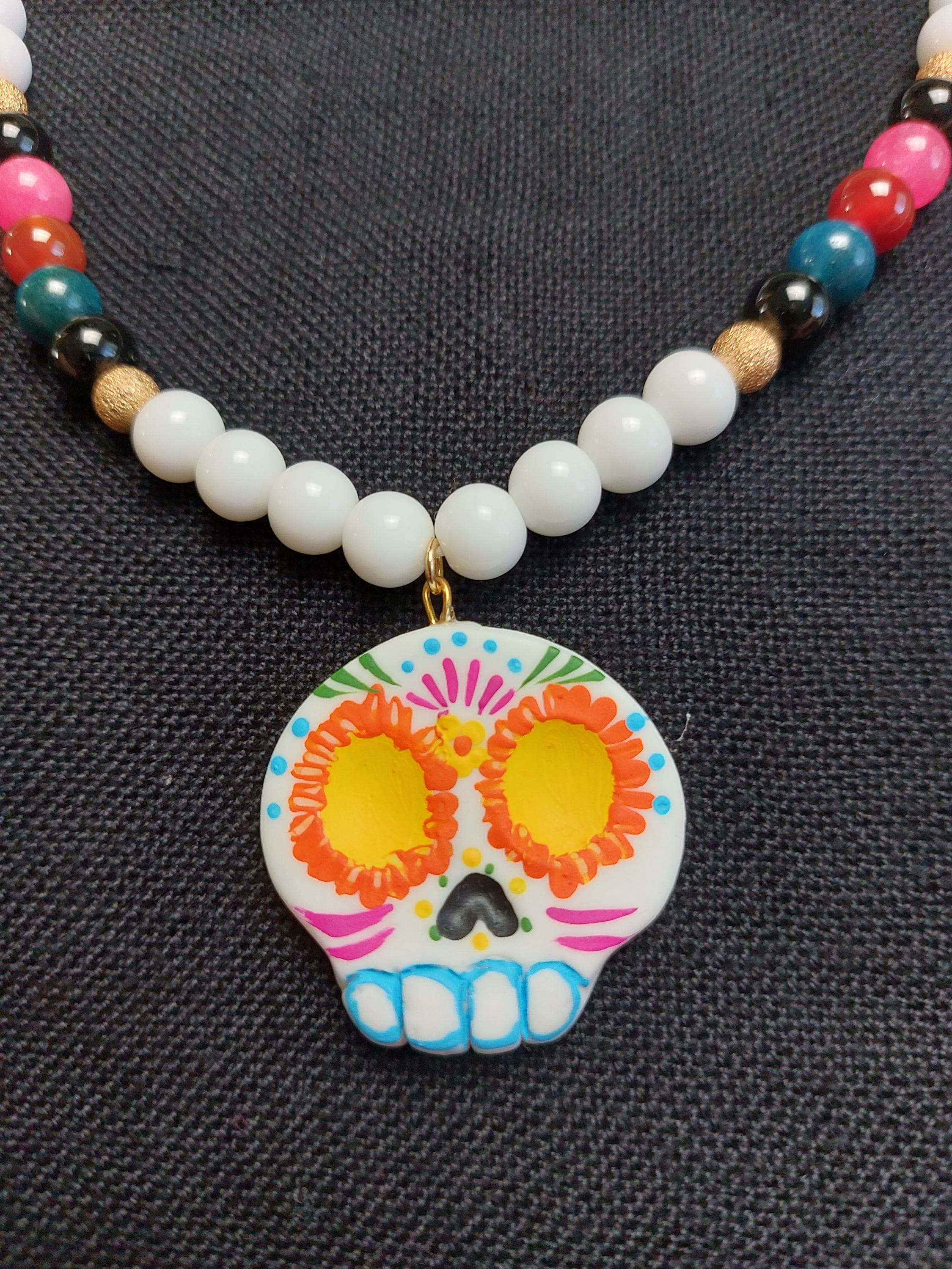Handmade Cold Porcelain Earrings, necklace, bracelet, Mexican Día de Muertos, Day of the Dead, Sugar skull.