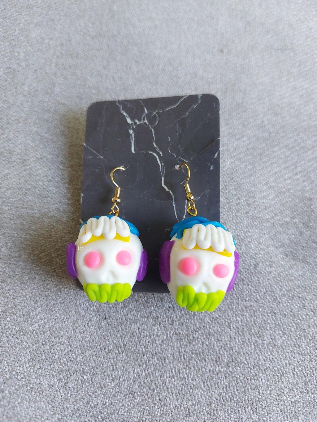 Handmade Cold Porcelain Earrings, Mexican Día de Muertos, Day of the Dead, Sugar skull.
