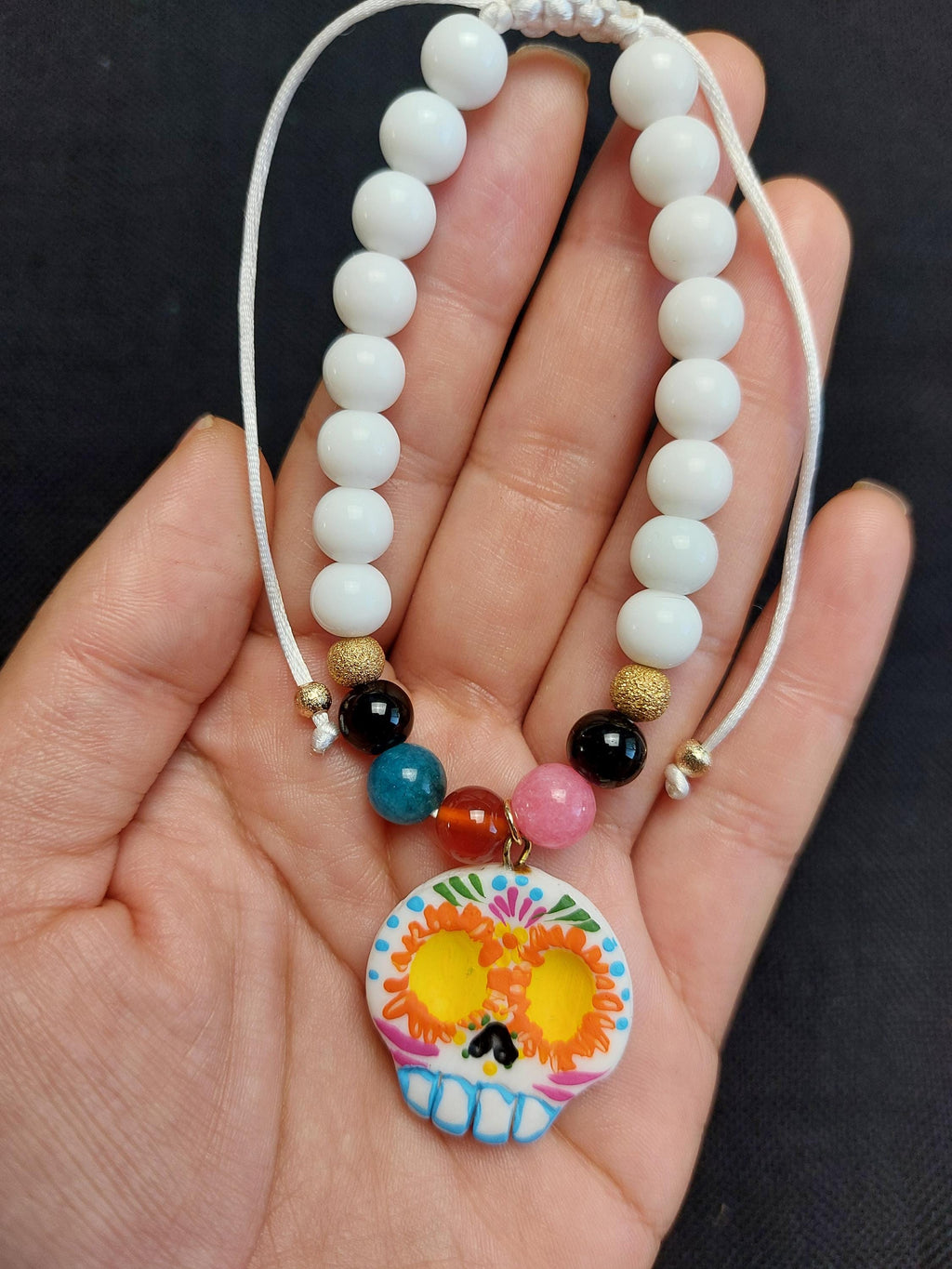 Handmade Cold Porcelain Earrings, necklace, bracelet, Mexican Día de Muertos, Day of the Dead, Sugar skull.