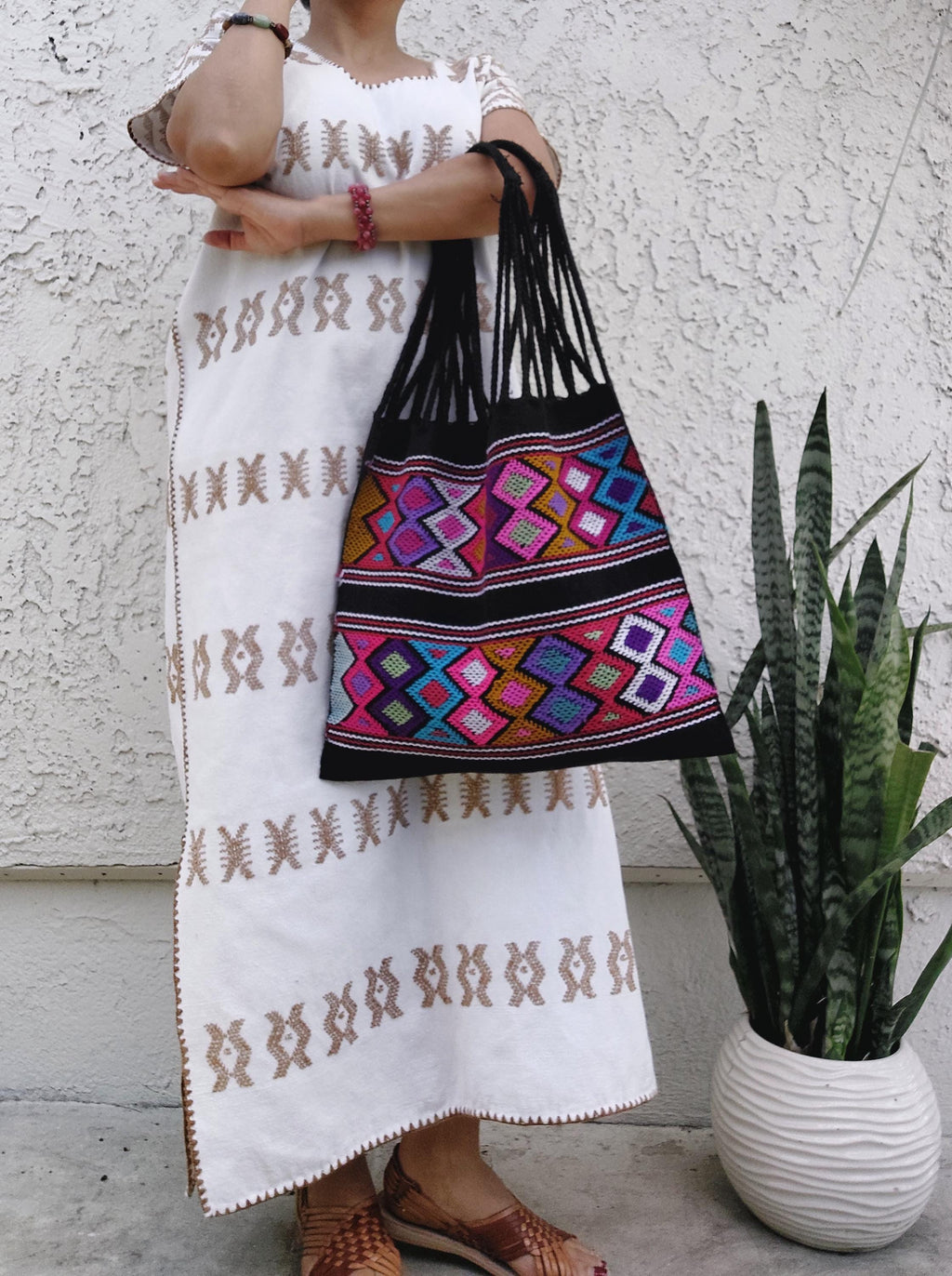 Backstrap loom cotton bag, Chiapas bags.