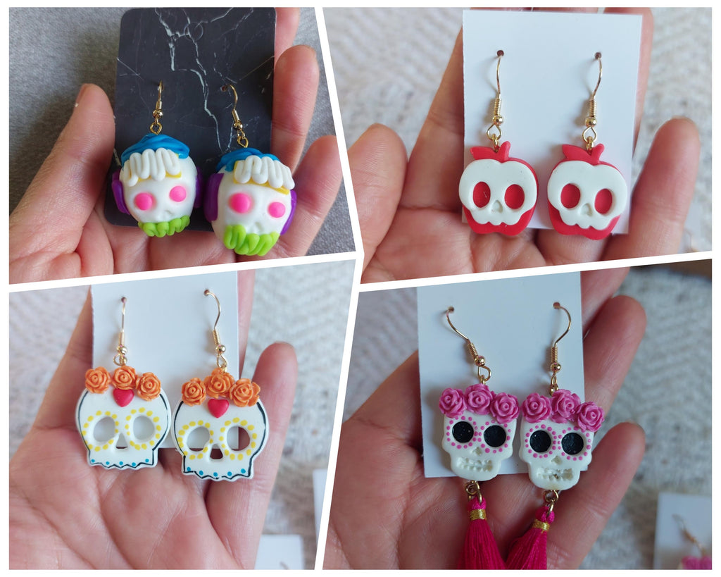 Handmade Cold Porcelain Earrings, Mexican Día de Muertos, Day of the Dead, Sugar skull.