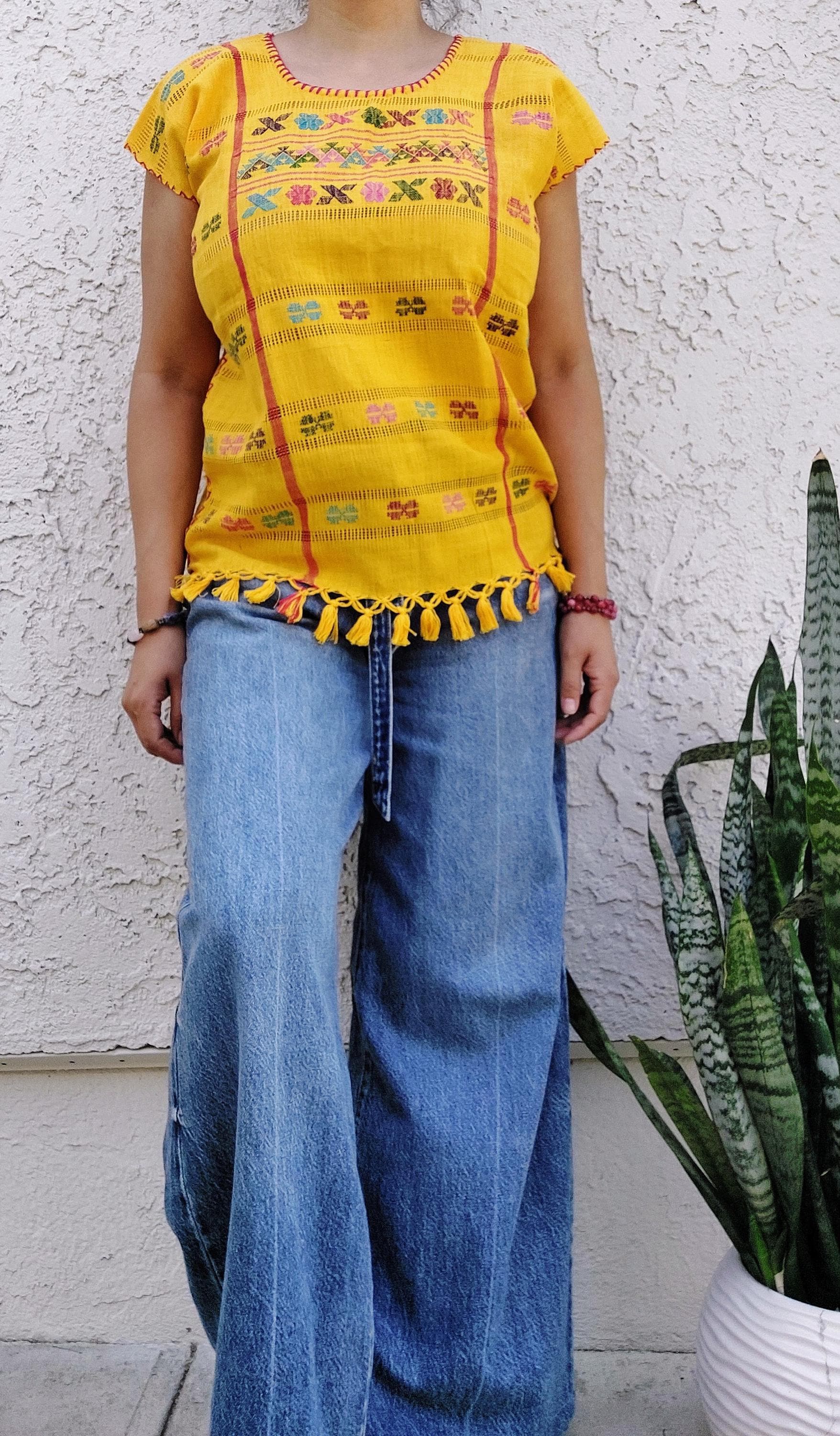 Backstrap loom Huipil, Short  Amuzgo Huipil, Mexican Embroidery dress, Oaxacan dress,  Handcrafted dress, Handmade Artisian dress.    S/M