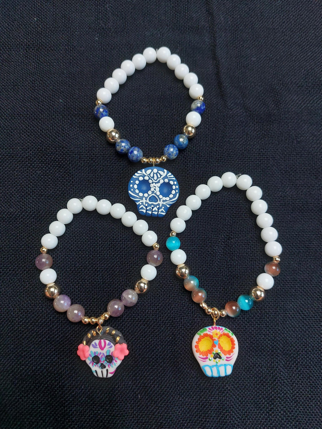 Handmade Cold Porcelain Earrings, Mexican Día de Muertos, Day of the Dead, Sugar skull.