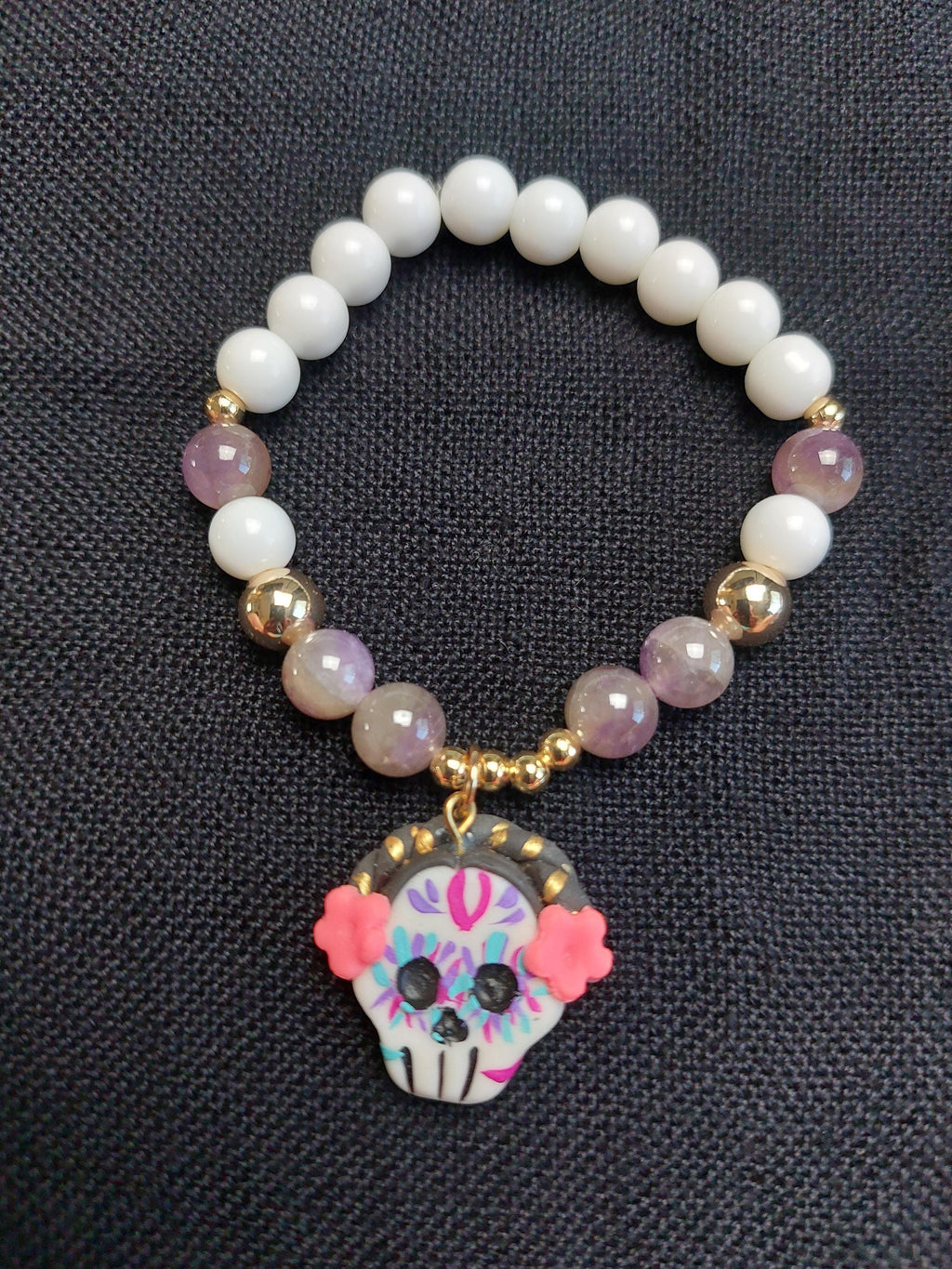 Handmade Cold Porcelain Earrings, Mexican Día de Muertos, Day of the Dead, Sugar skull.