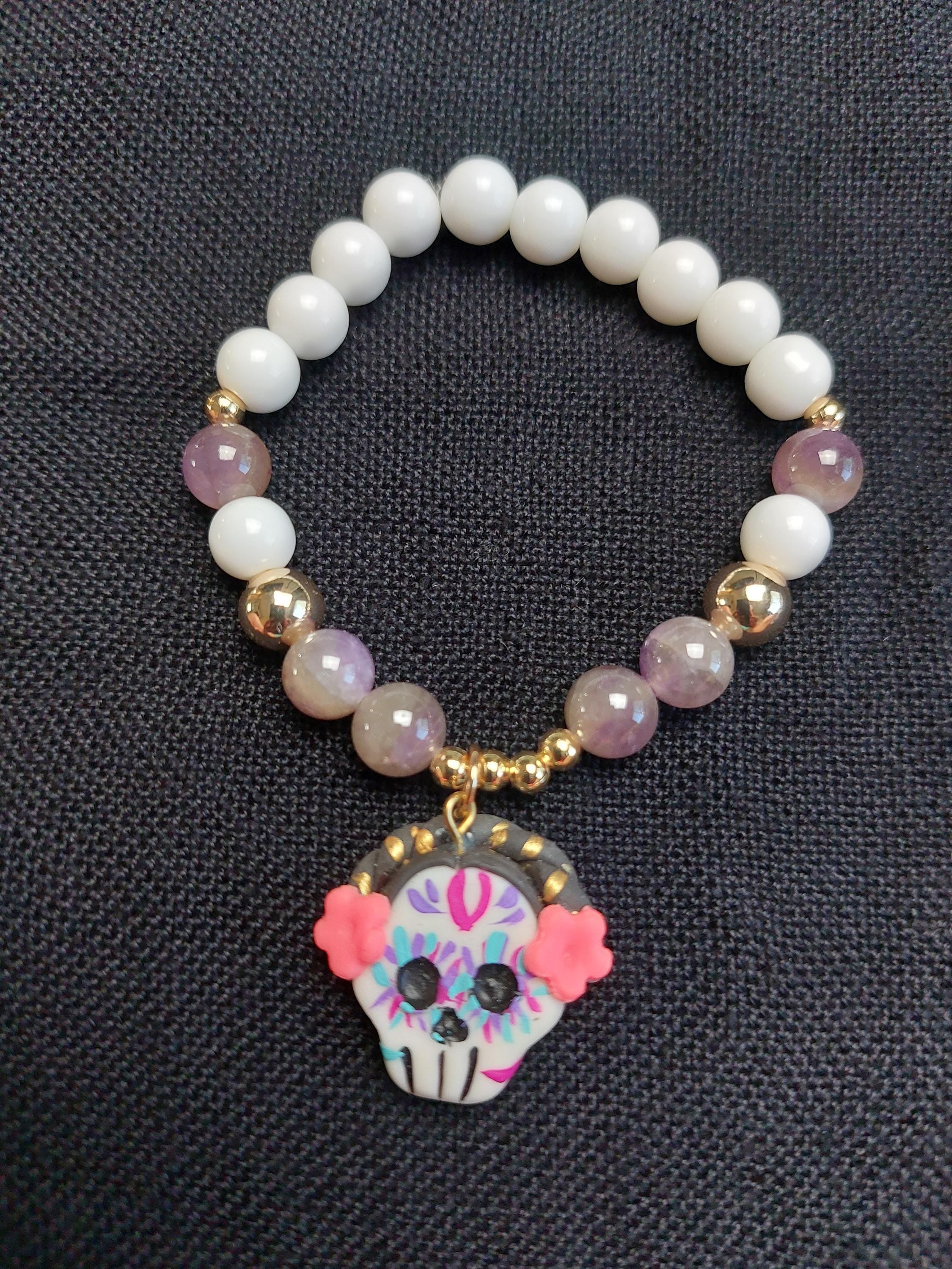 Handmade Cold Porcelain Earrings, Mexican Día de Muertos, Day of the Dead, Sugar skull.