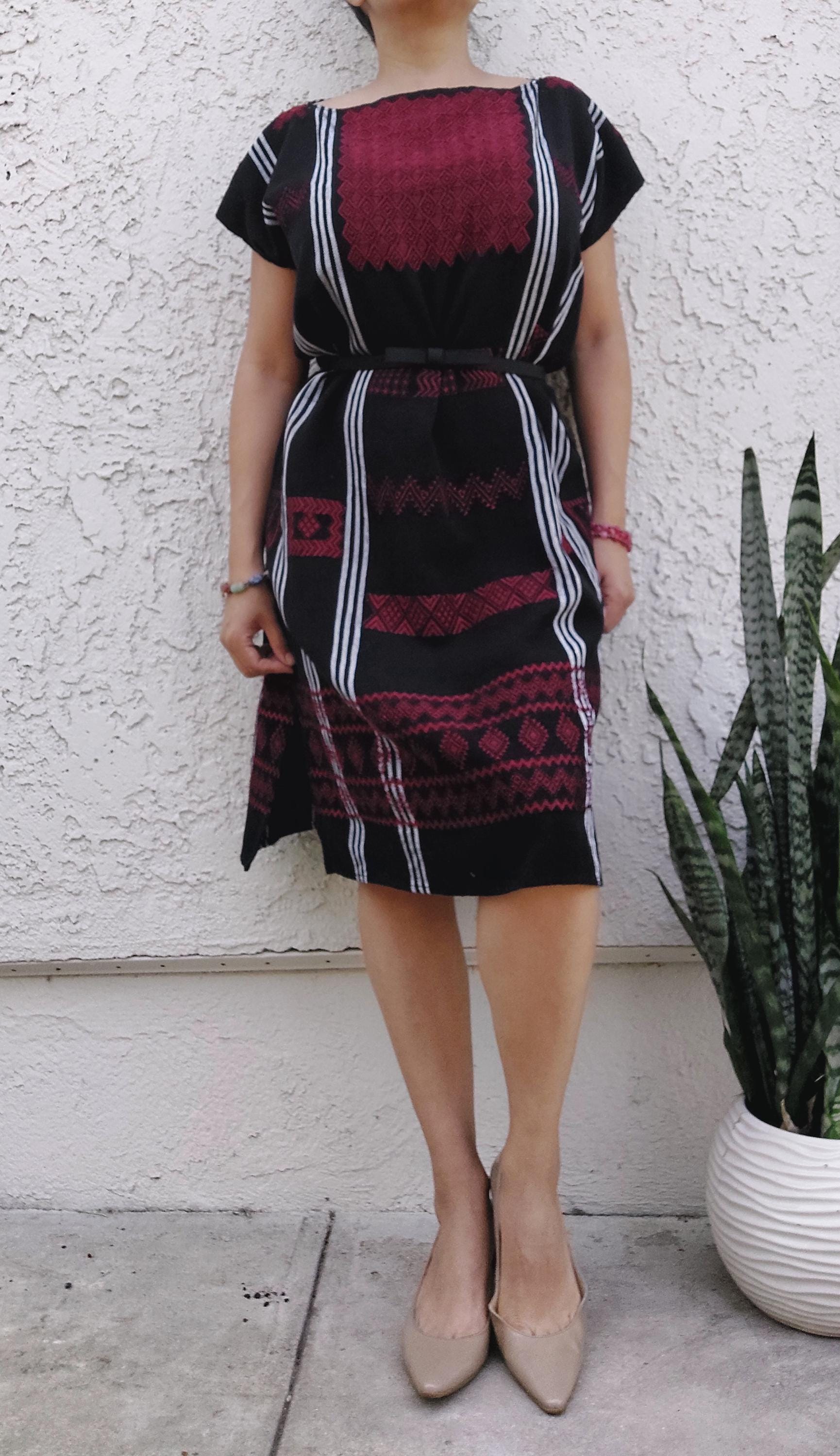 Backstrap loom Tzeltal Huipil, Handcrafted dress, Embroidery Mexican Cotton dress, Chiapas. O/S