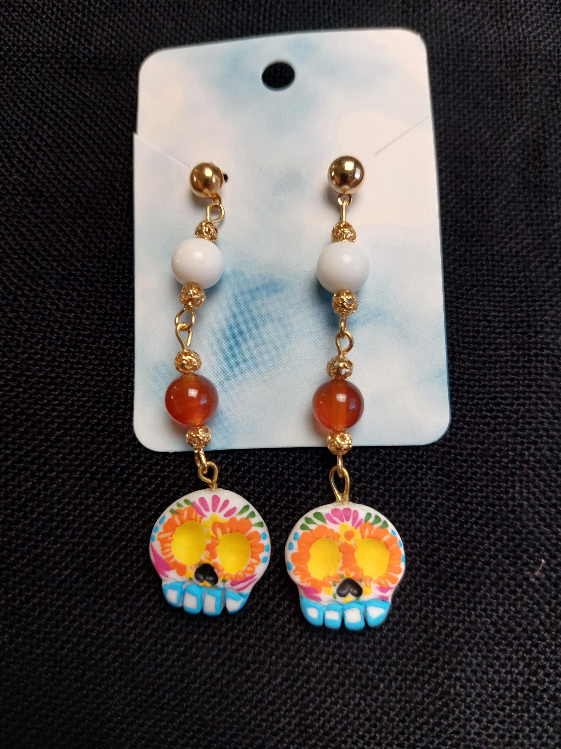 Handmade Cold Porcelain Earrings, necklace, bracelet, Mexican Día de Muertos, Day of the Dead, Sugar skull.