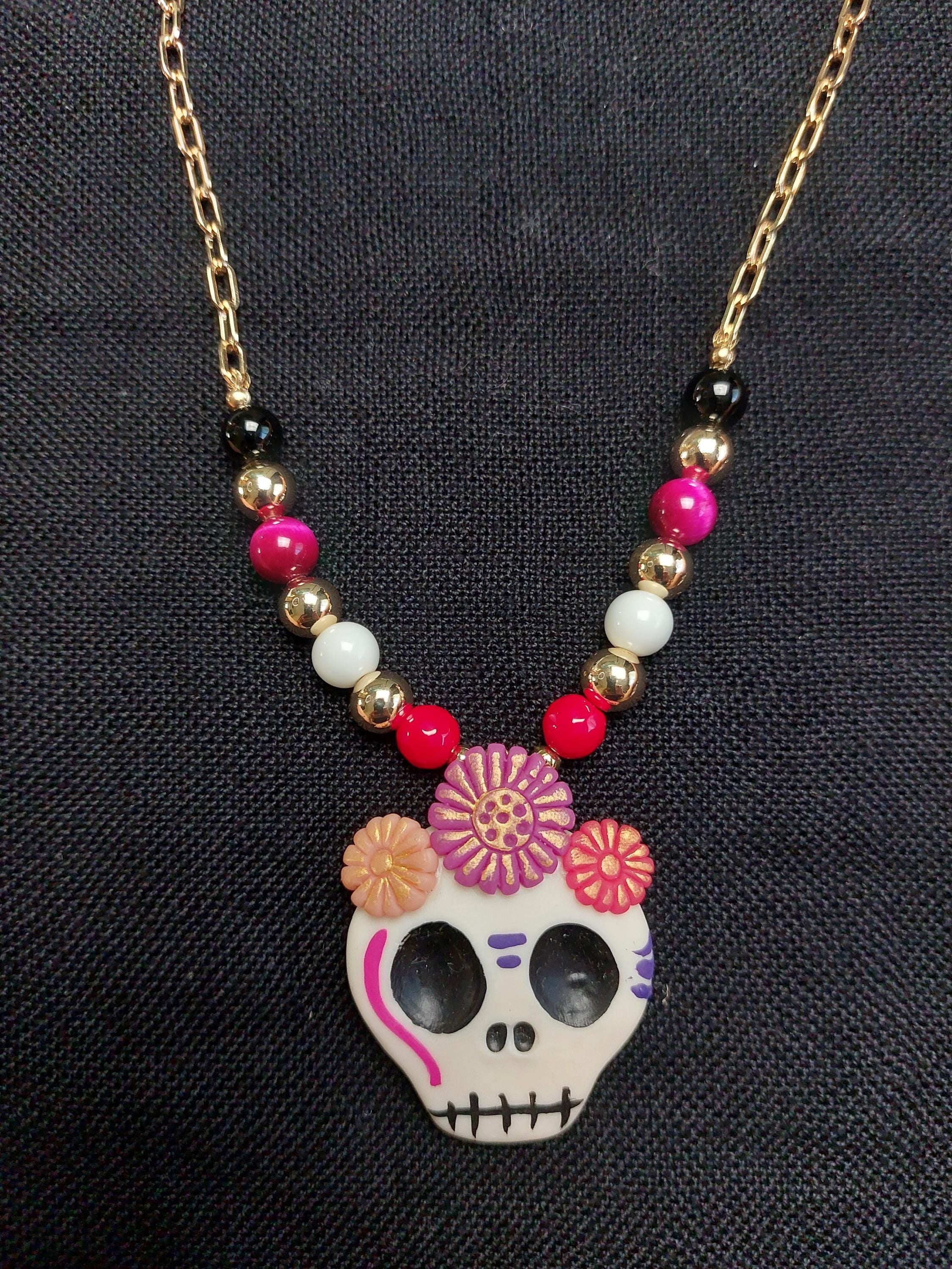 Handmade Cold Porcelain Earrings, Mexican Día de Muertos, Day of the Dead, Sugar skull.