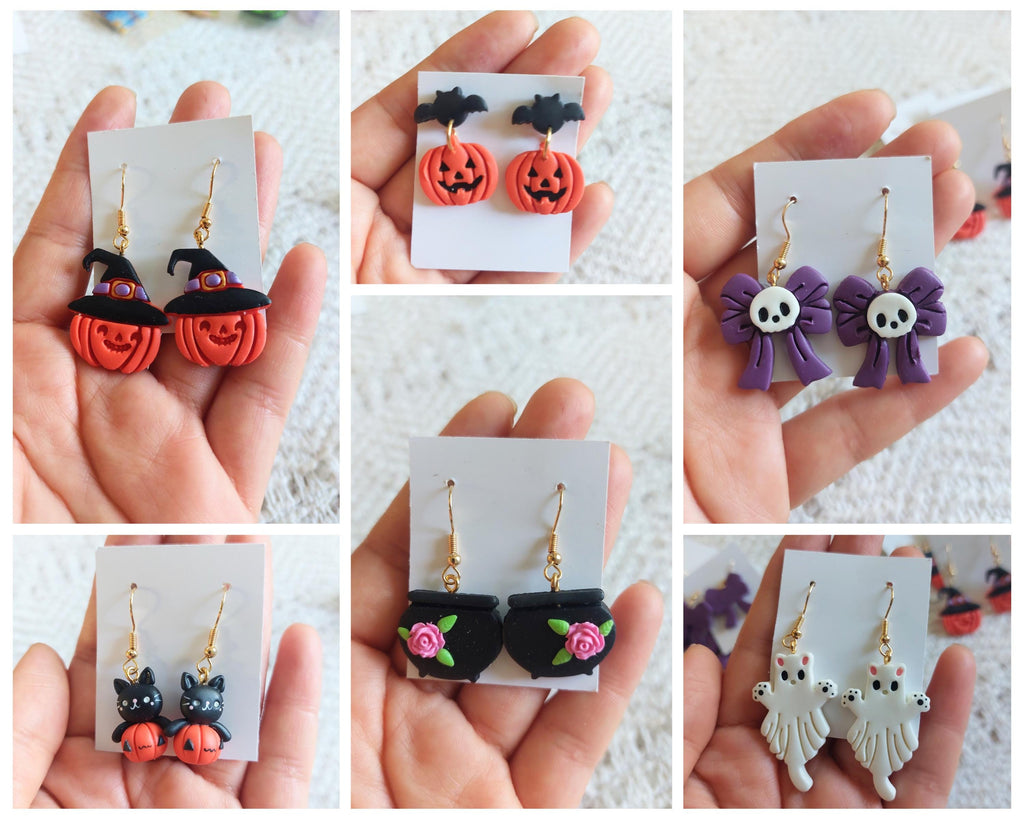 Handmade Cold Porcelain Earrings, Clay earrings,  Halloween, Day of the Dead,