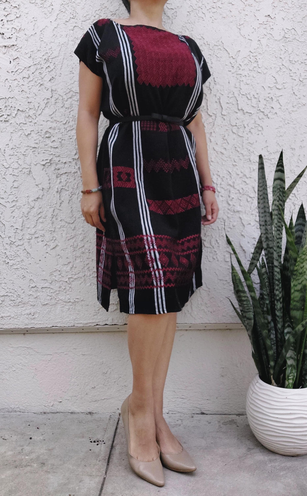 Backstrap loom Tzeltal Huipil, Handcrafted dress, Embroidery Mexican Cotton dress, Chiapas. O/S