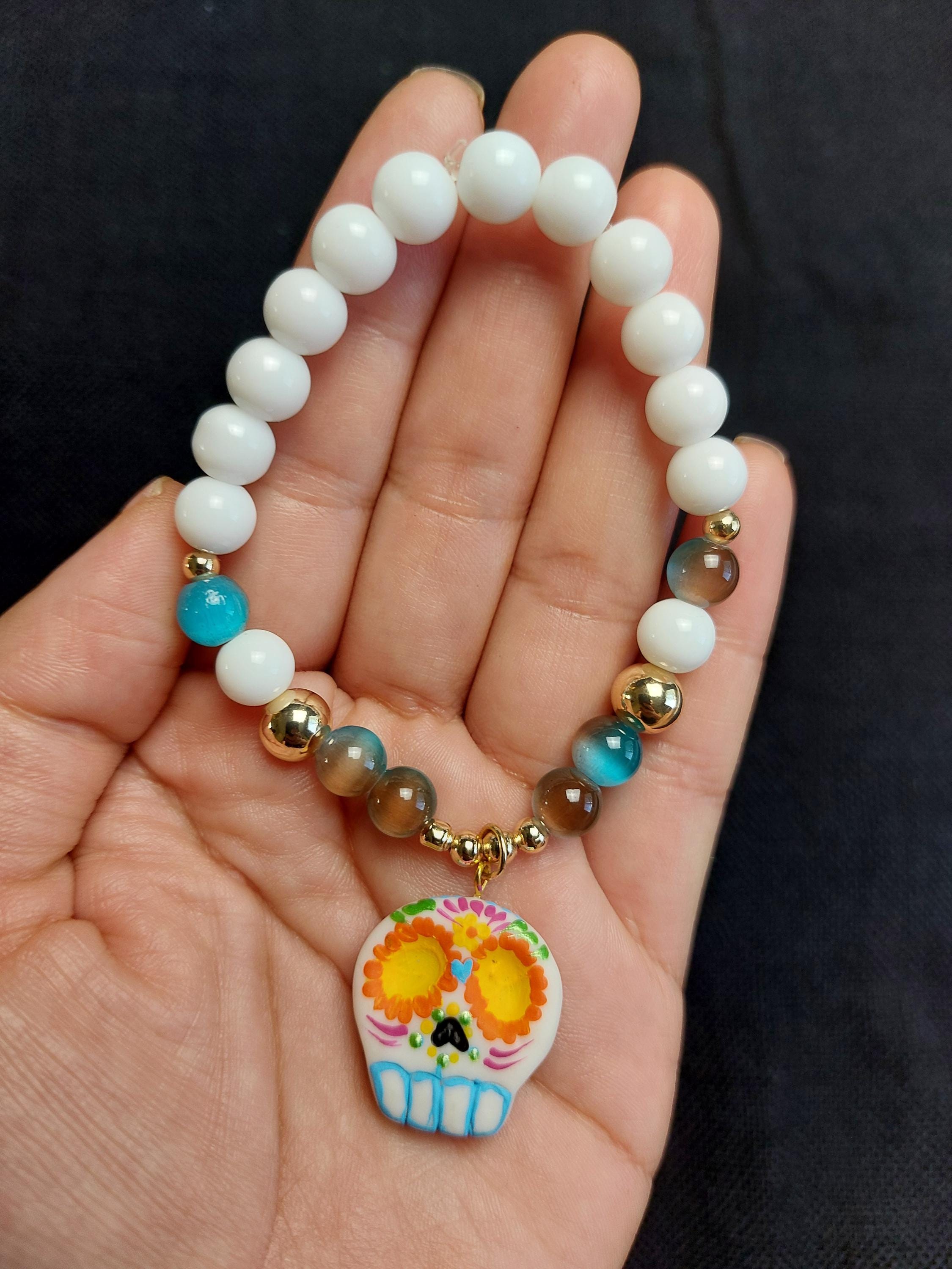 Handmade Cold Porcelain Earrings, Mexican Día de Muertos, Day of the Dead, Sugar skull.