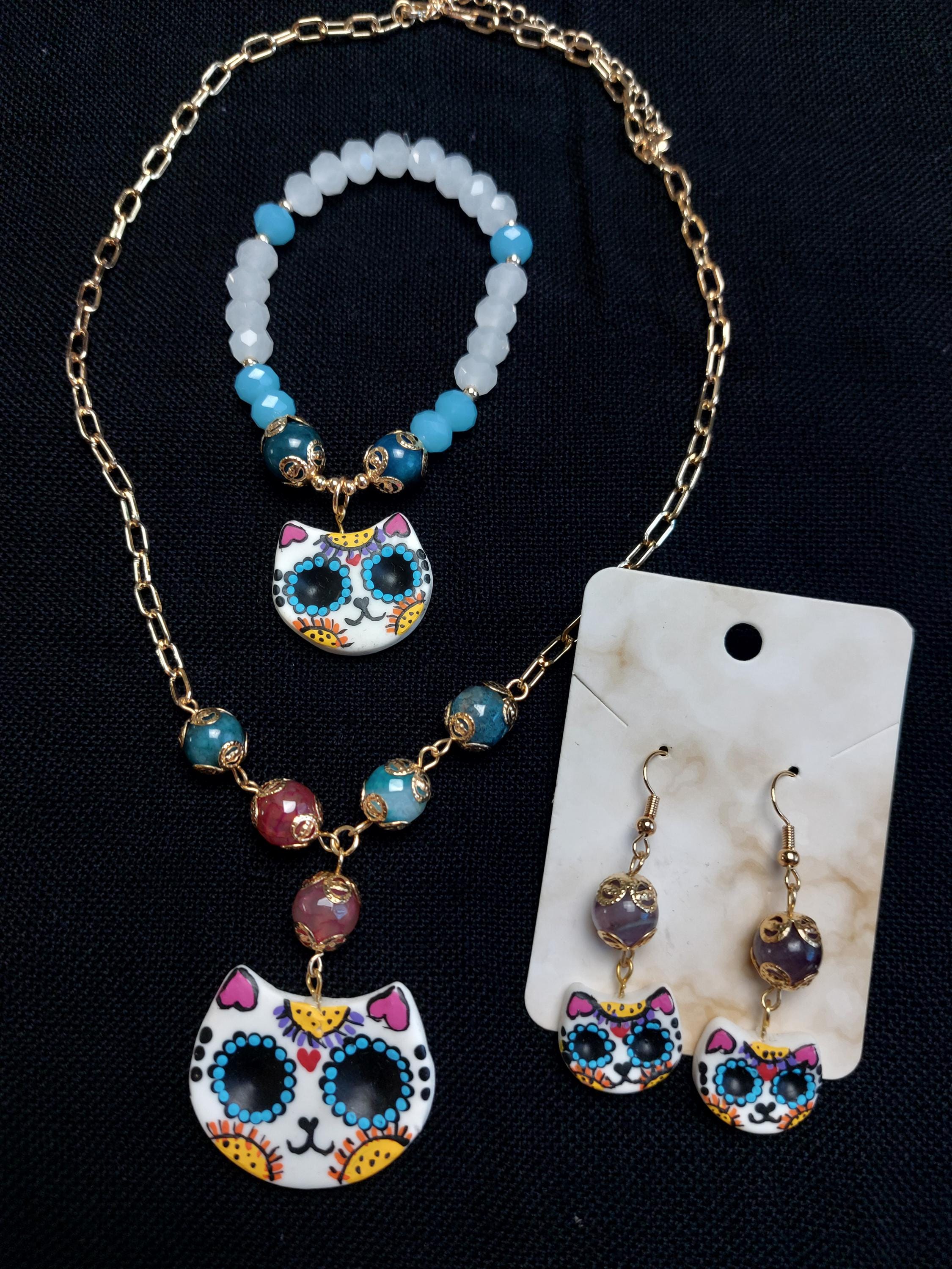 Handmade Cold Porcelain Earrings, Mexican Día de Muertos, Day of the Dead, Sugar skull.