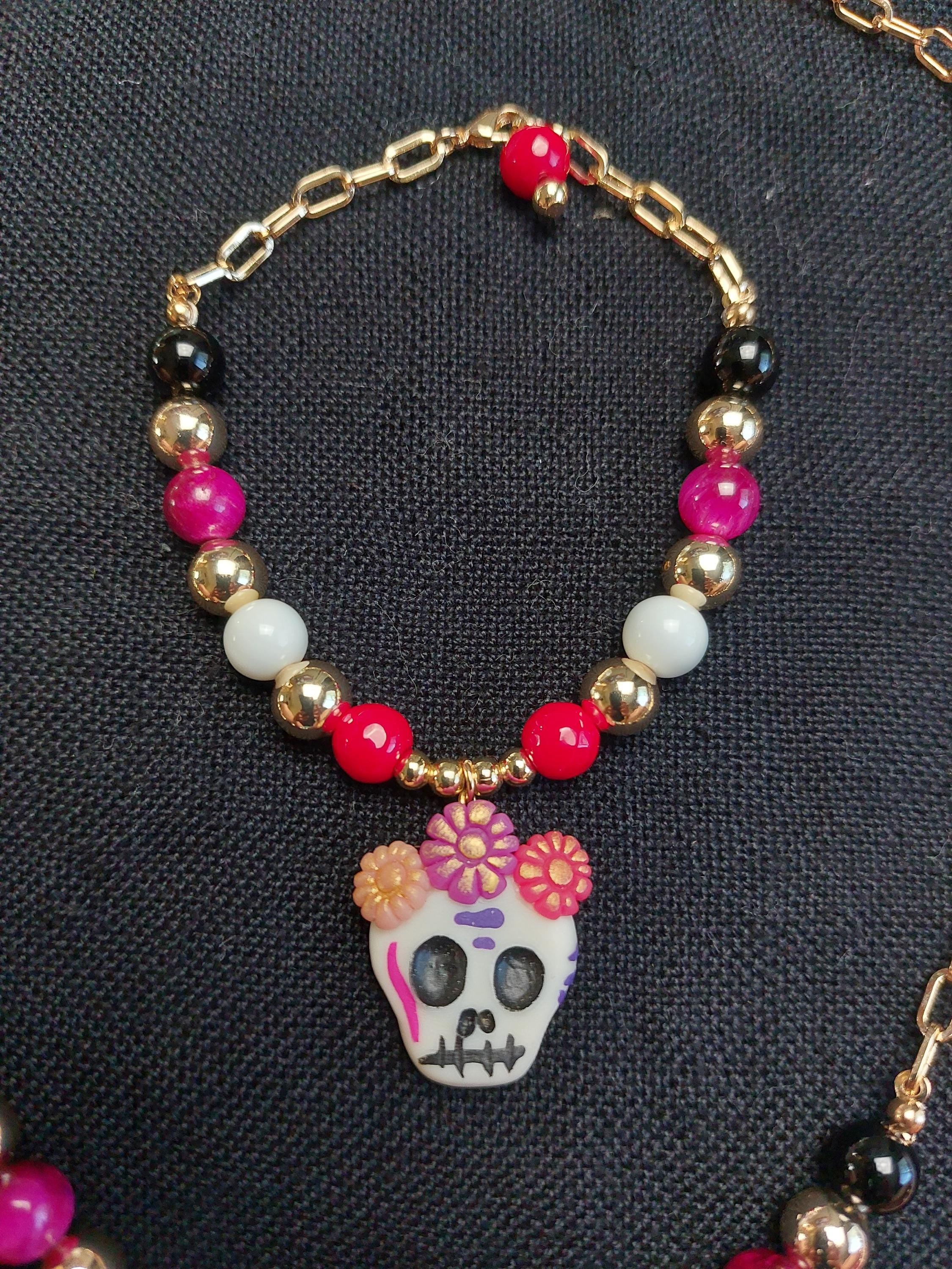 Handmade Cold Porcelain Earrings, Mexican Día de Muertos, Day of the Dead, Sugar skull.