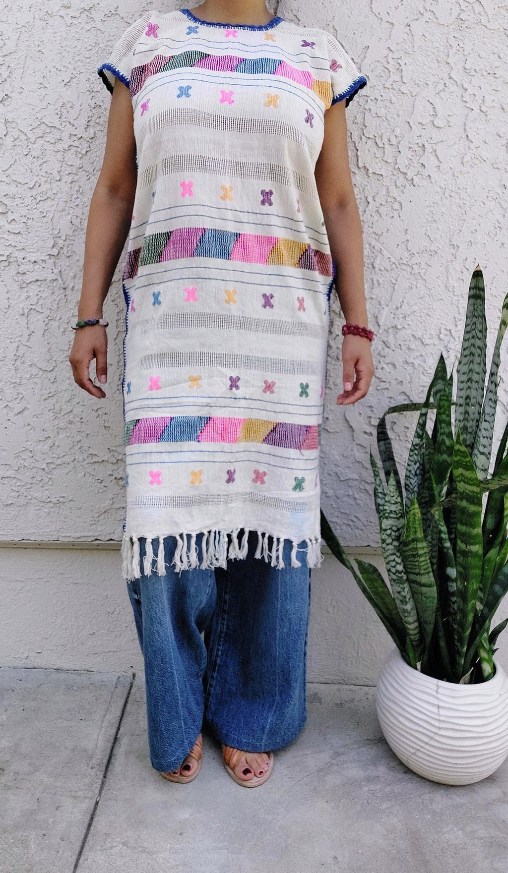 Backstrap loom Huipil, Amuzgo Huipil, Mexican Embroidery dress, Oaxacan dress  Handcrafted dress, Summer-spring, Multi color, Cotton S/M