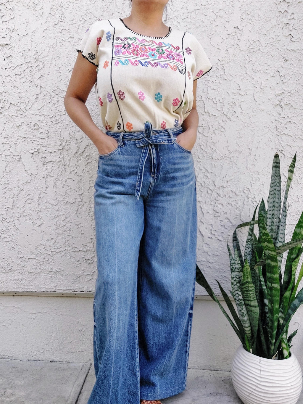 Backstrap loom Huipil, short Amuzgo Huipil, Embroidery Mexican top,  Artisian Oaxacan top, Handmade Artisian top, Handcrafted top.   S/M
