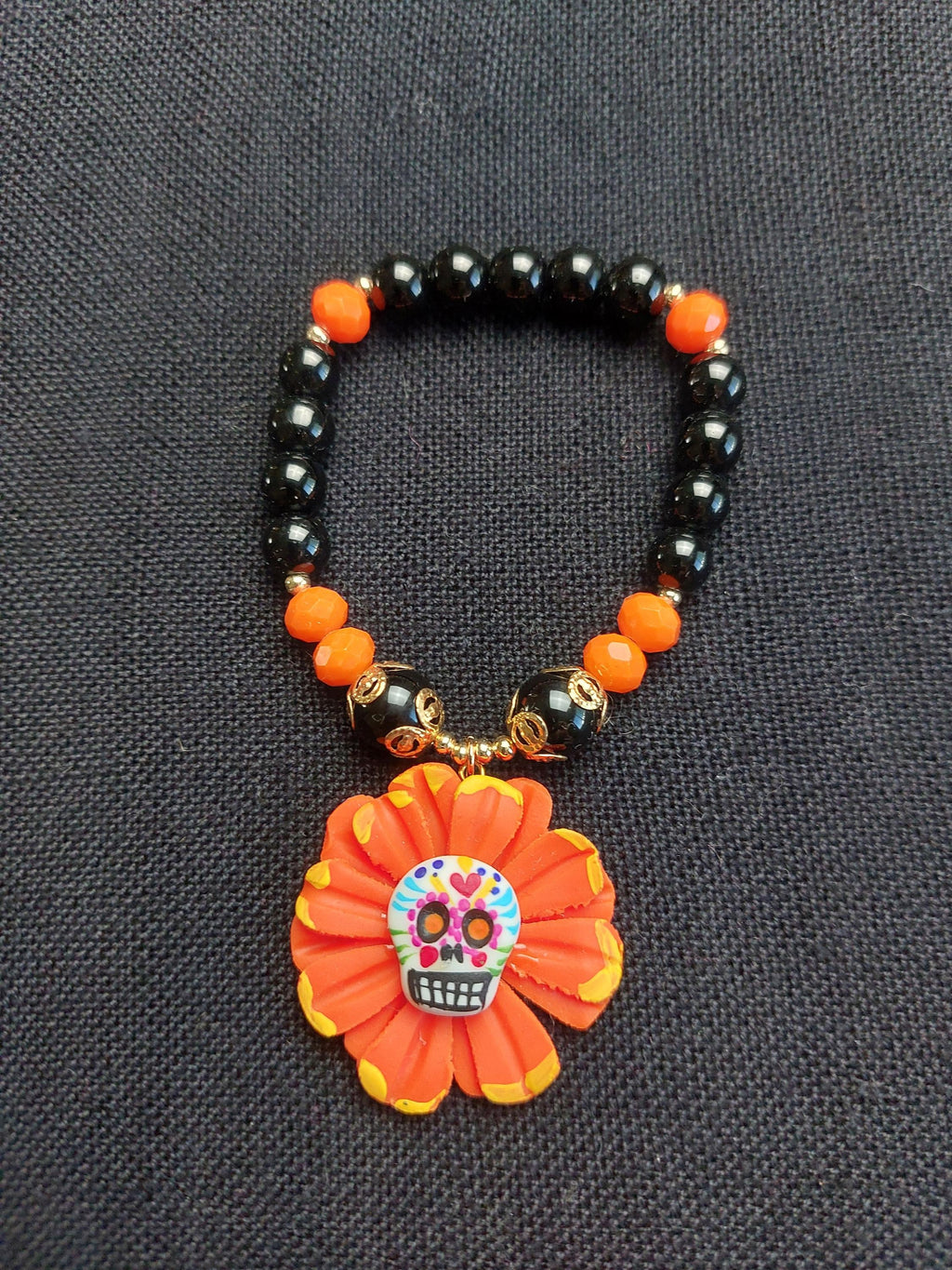 Handmade Cold Porcelain Earrings, Mexican Día de Muertos, Day of the Dead, Sugar skull, Cempasúchil