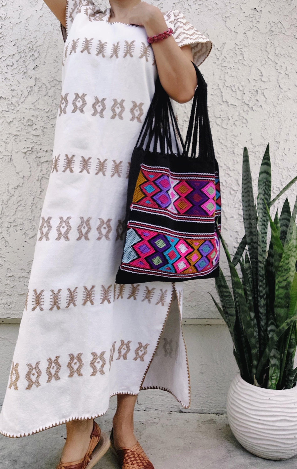 Backstrap loom cotton bag, Chiapas bags.