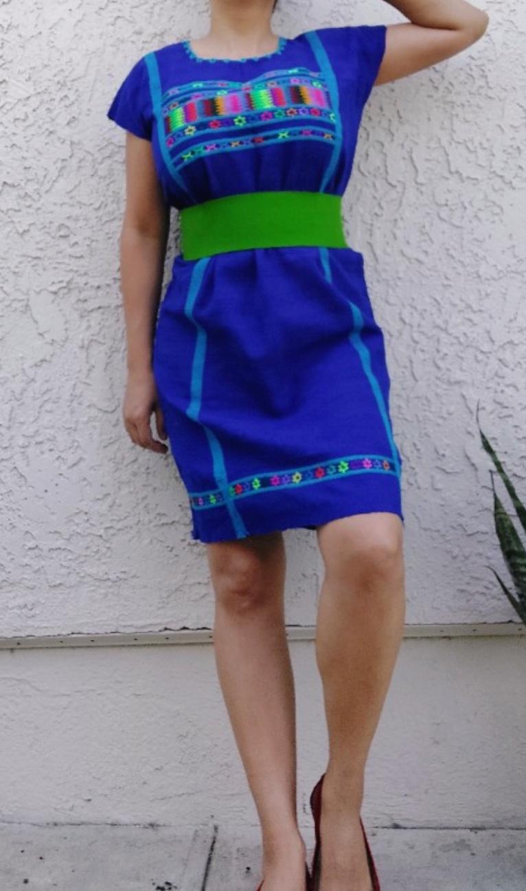 Backstrap loom Triqui dress,  Oaxacan Handmade Huipil, Embroidery Mexican dress,    S /M