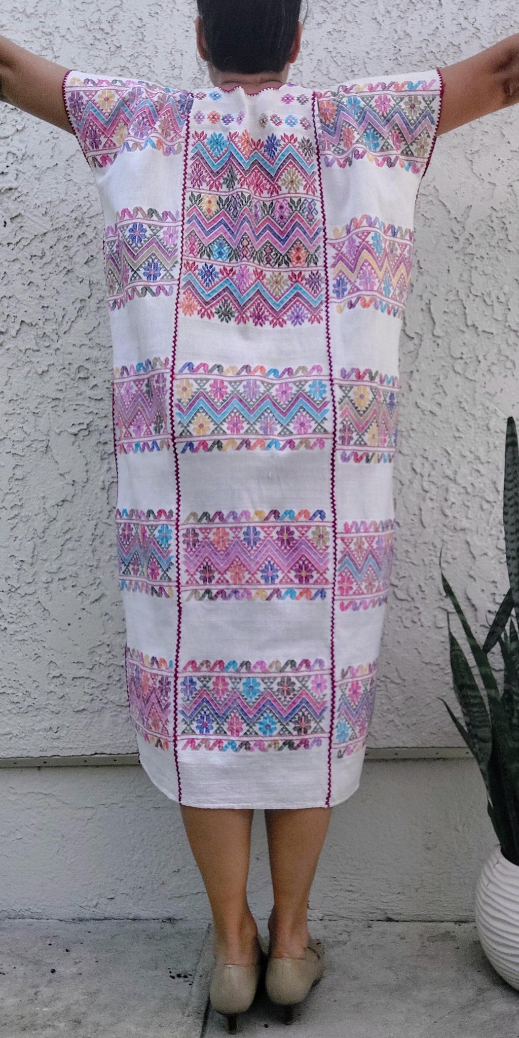 Backstrap loom Huipil, Embroidery Long Mexican dress, Amuzgos, Guerrero.  O/S