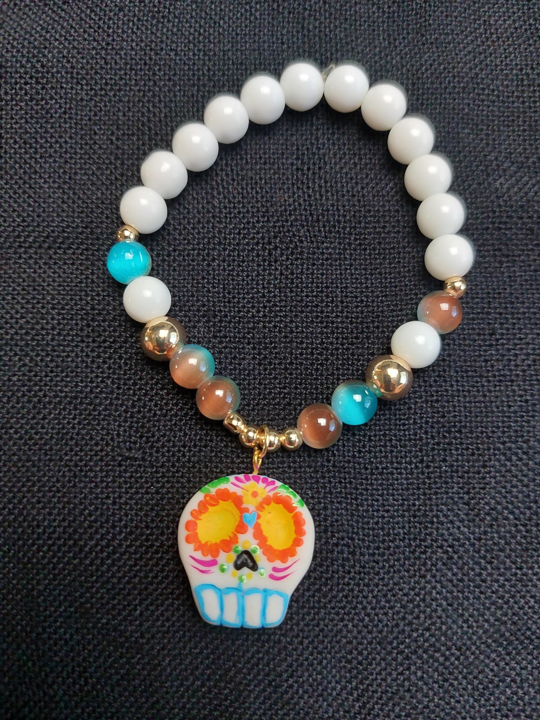 Handmade Cold Porcelain Earrings, Mexican Día de Muertos, Day of the Dead, Sugar skull.