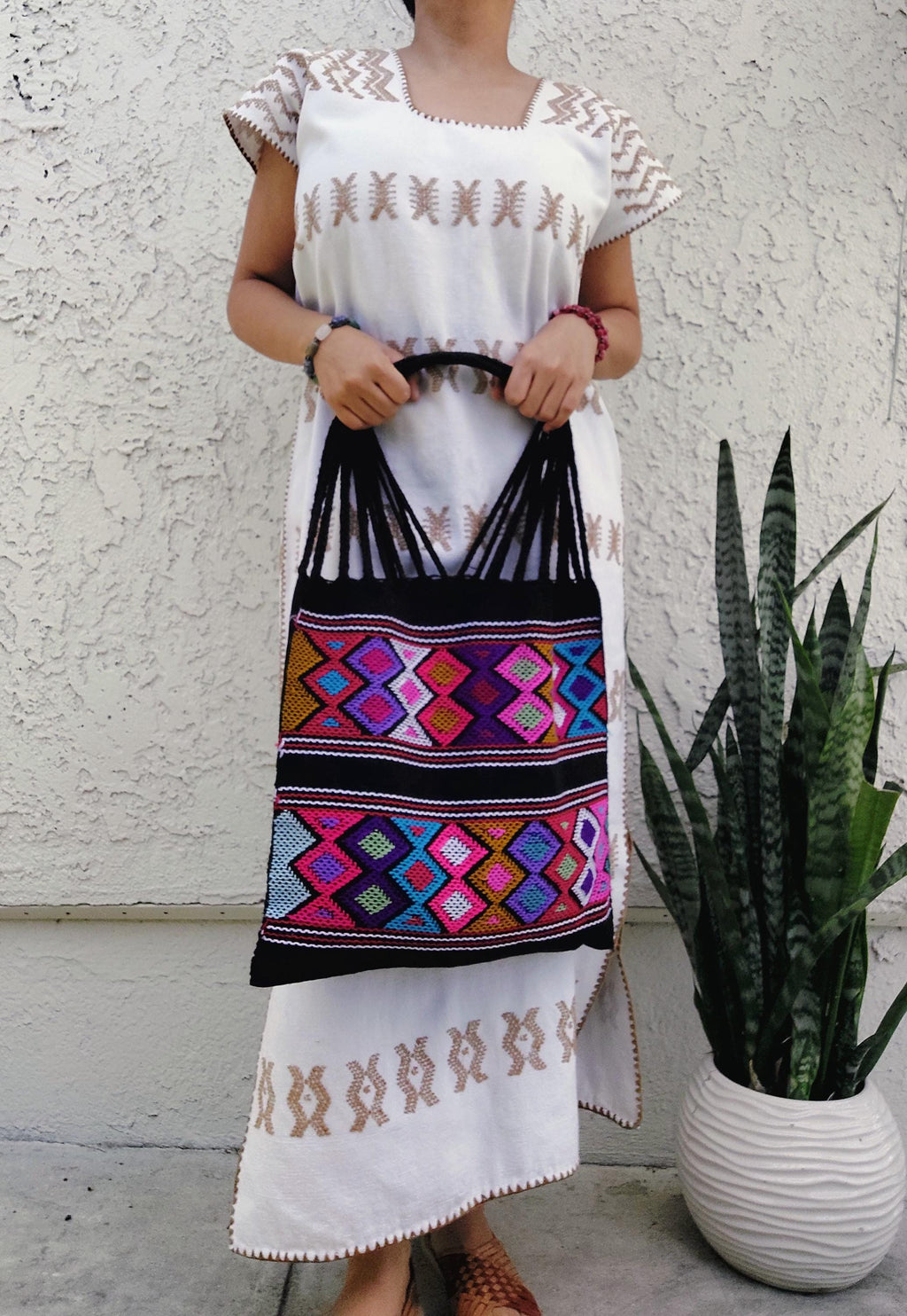 Backstrap loom cotton bag, Chiapas bags.