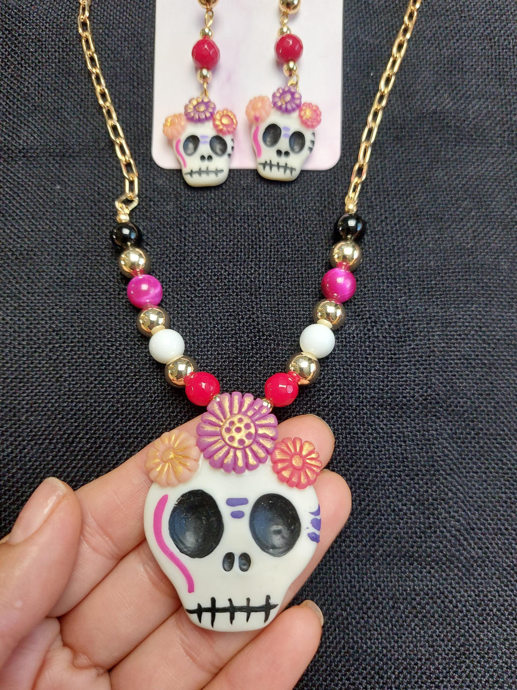 Handmade Cold Porcelain Earrings, Mexican Día de Muertos, Day of the Dead, Sugar skull.