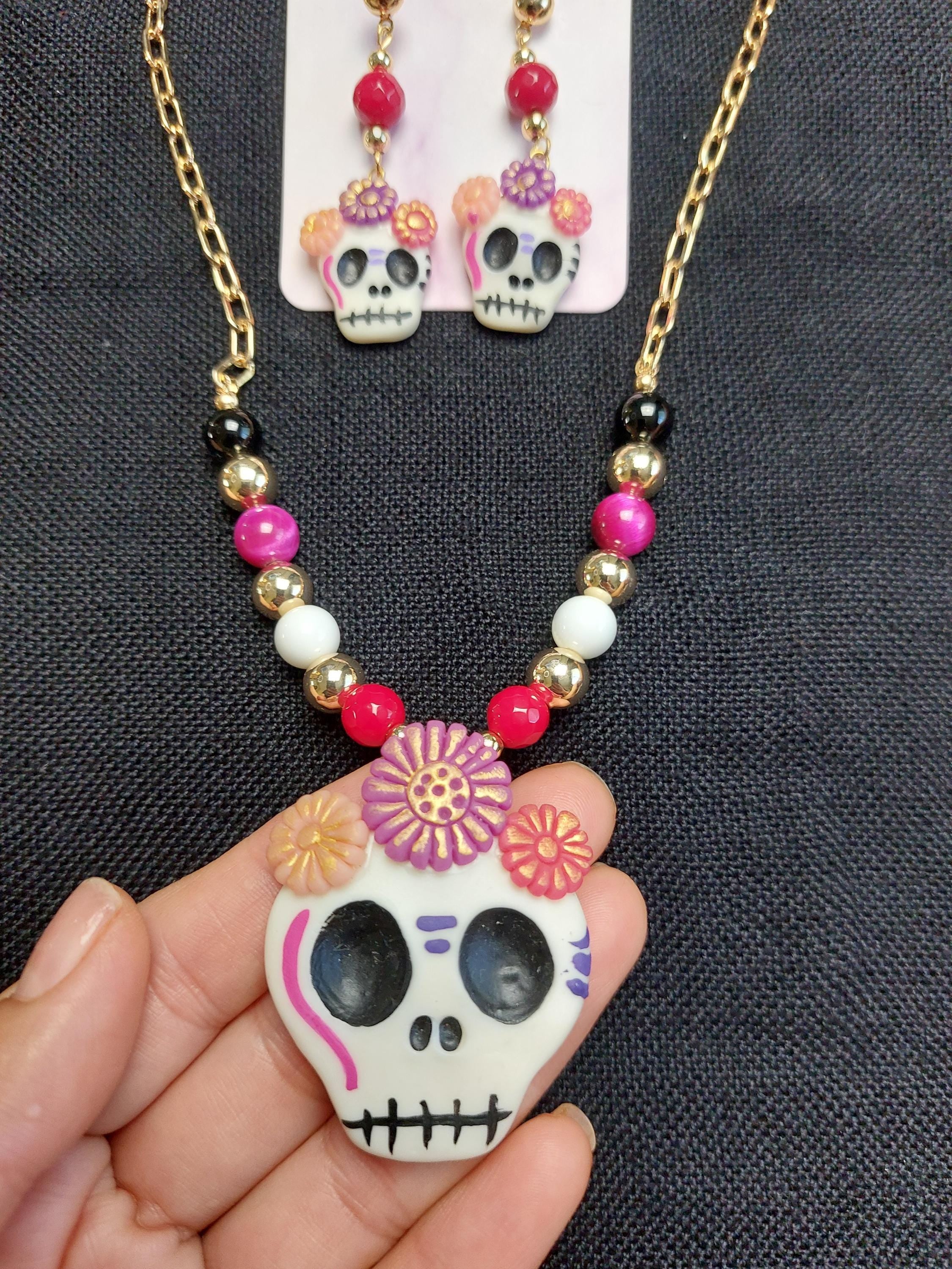 Handmade Cold Porcelain Earrings, Mexican Día de Muertos, Day of the Dead, Sugar skull.